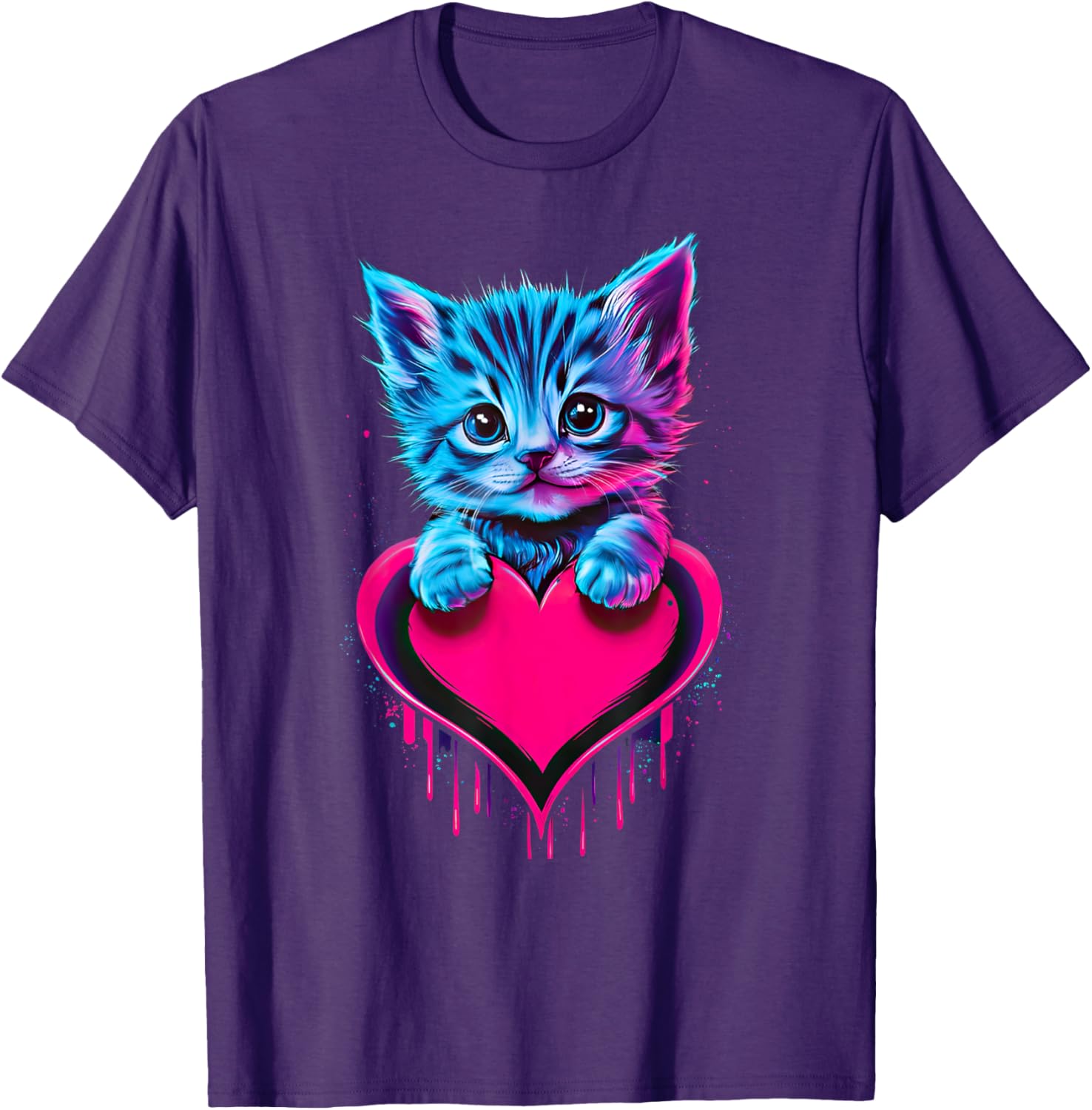 Cute Cat Valentine T-Shirt for Men, Women, and Kids - Funny Blacklight Design - 16
