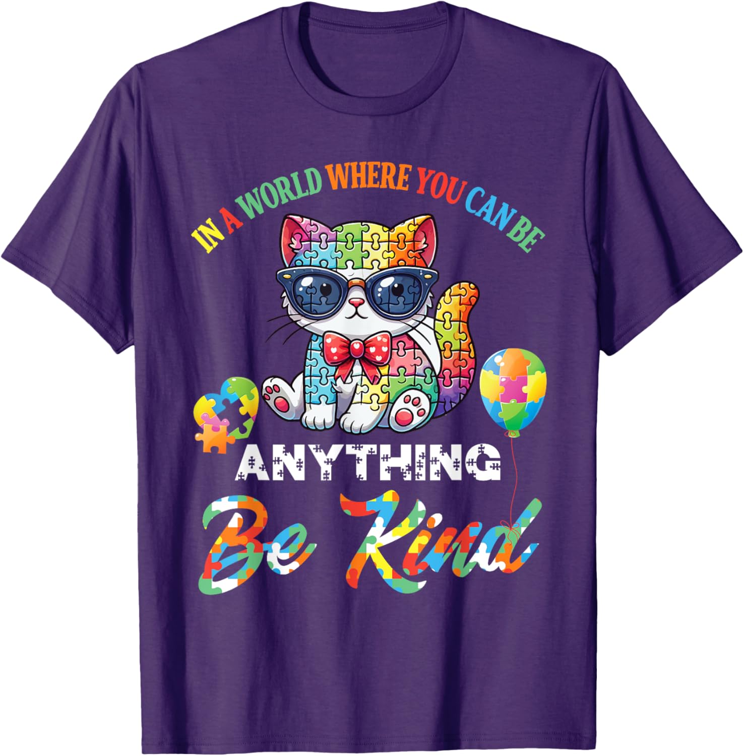 Be Kind Cat Puzzle Pieces T-Shirt for Men, Women, and Kids - 13
