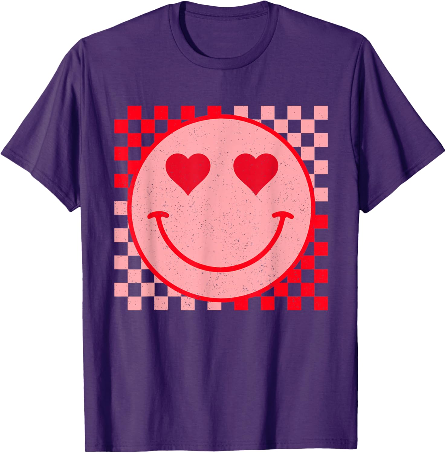 Trendy Smiling Face Checkered Pattern Valentine's Day T-Shirt for Fun Fashion - 6