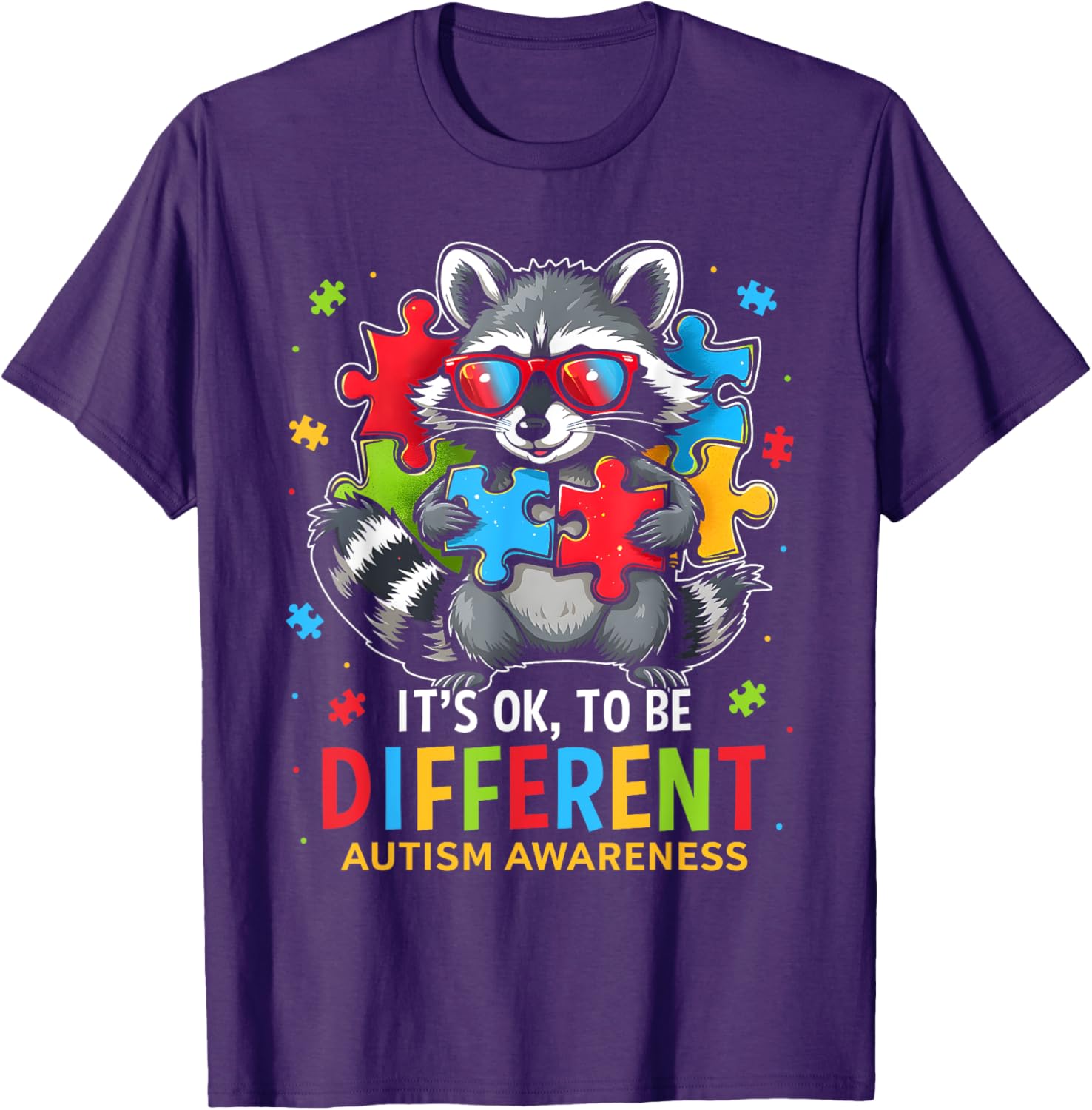 Autistic Raccoon T-Shirt It's Okay to Be Different Autism Awareness Tee - 4