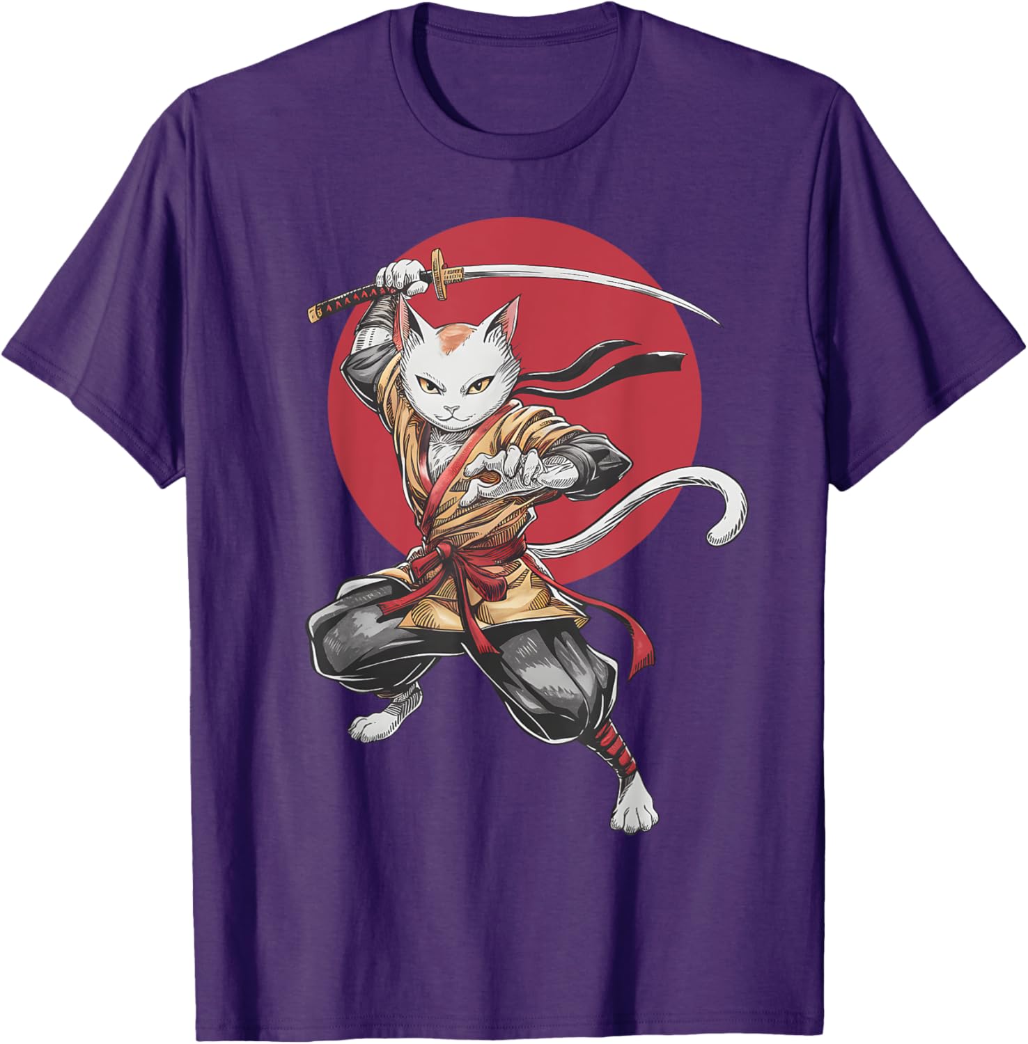 Samurai Cat Vintage Japanese Art Anime T-Shirt for Cat Lovers - 7