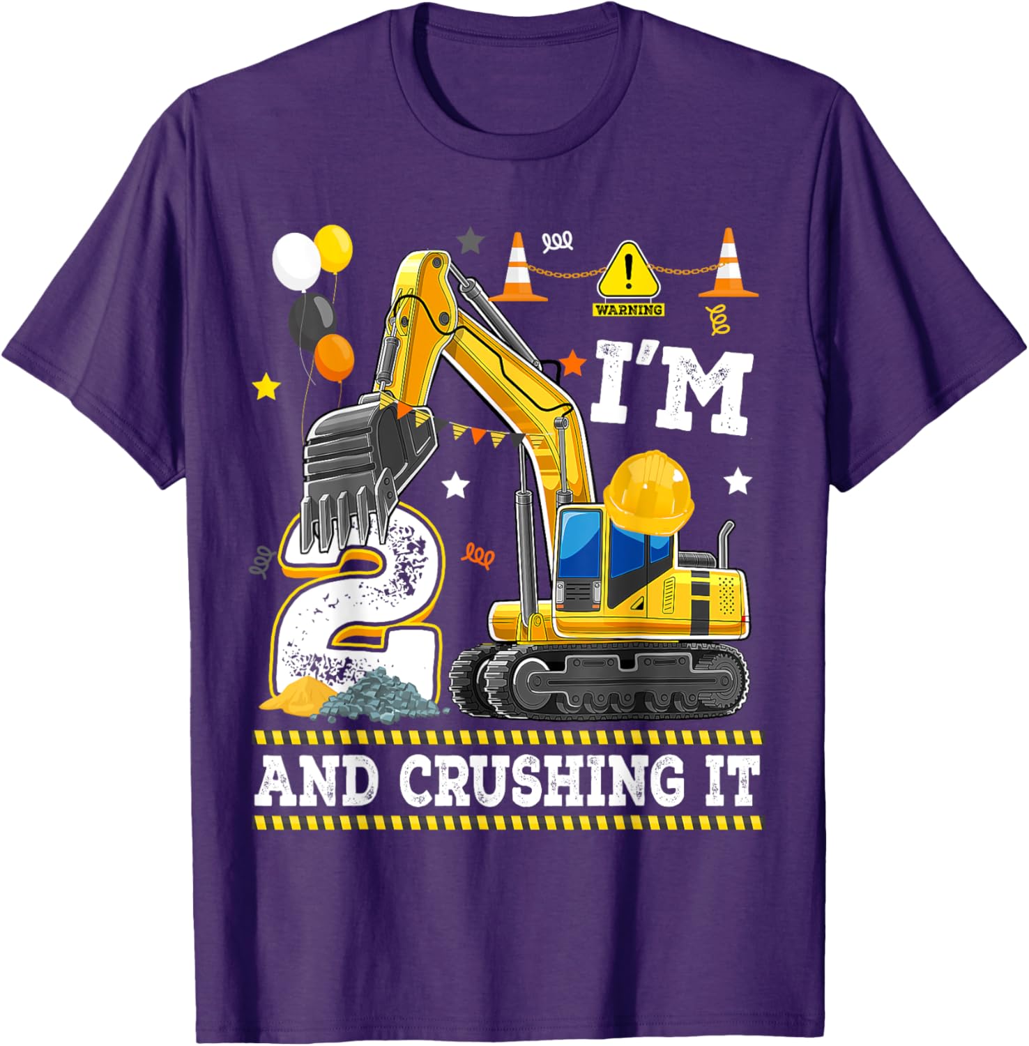 Adorable 2nd Birthday Excavator Digger Builder T-Shirt for Kids - 1
