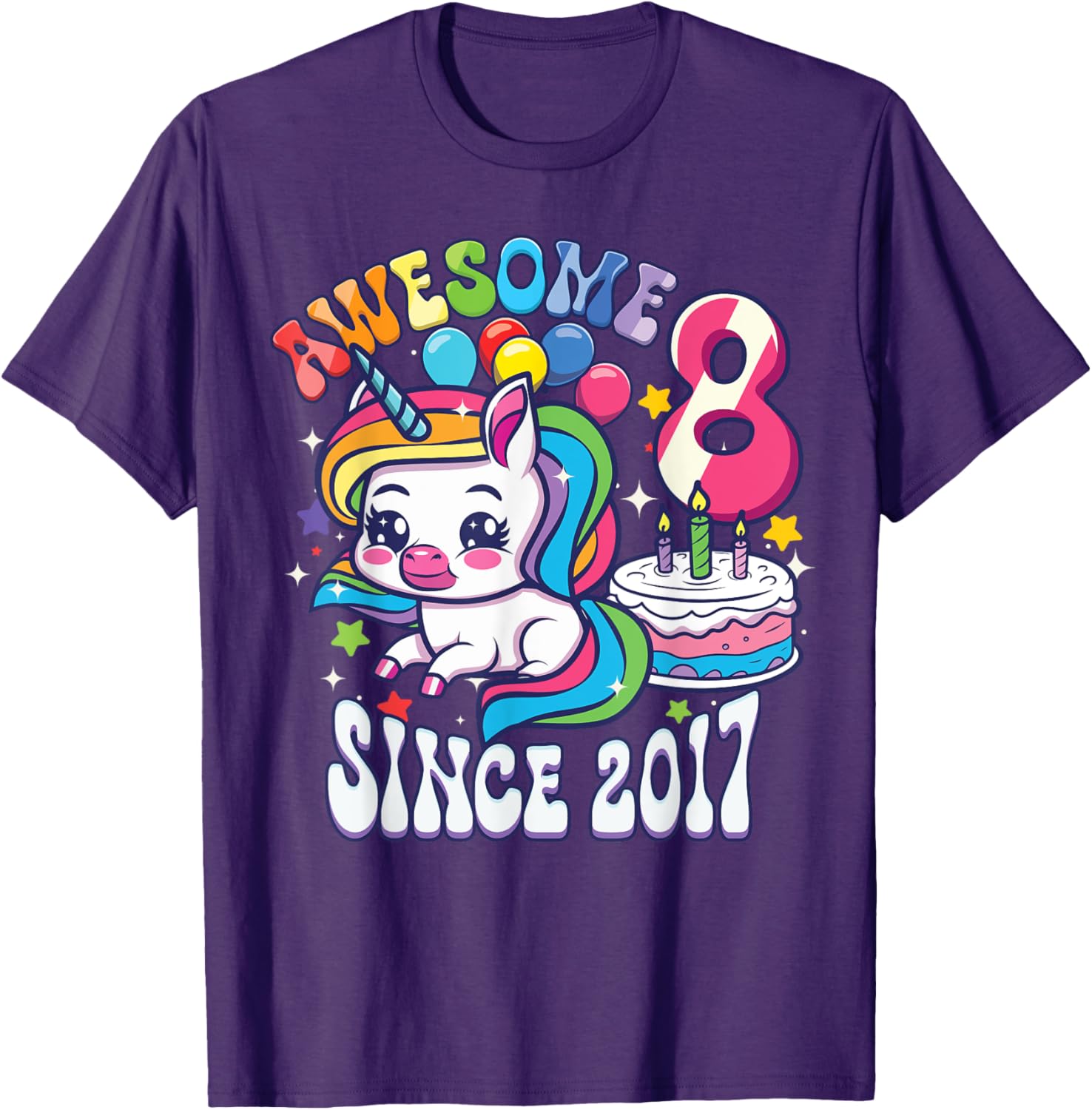 8th Birthday Unicorn T-Shirt Awesome Since 2017 Perfect Gift for Girls - 1