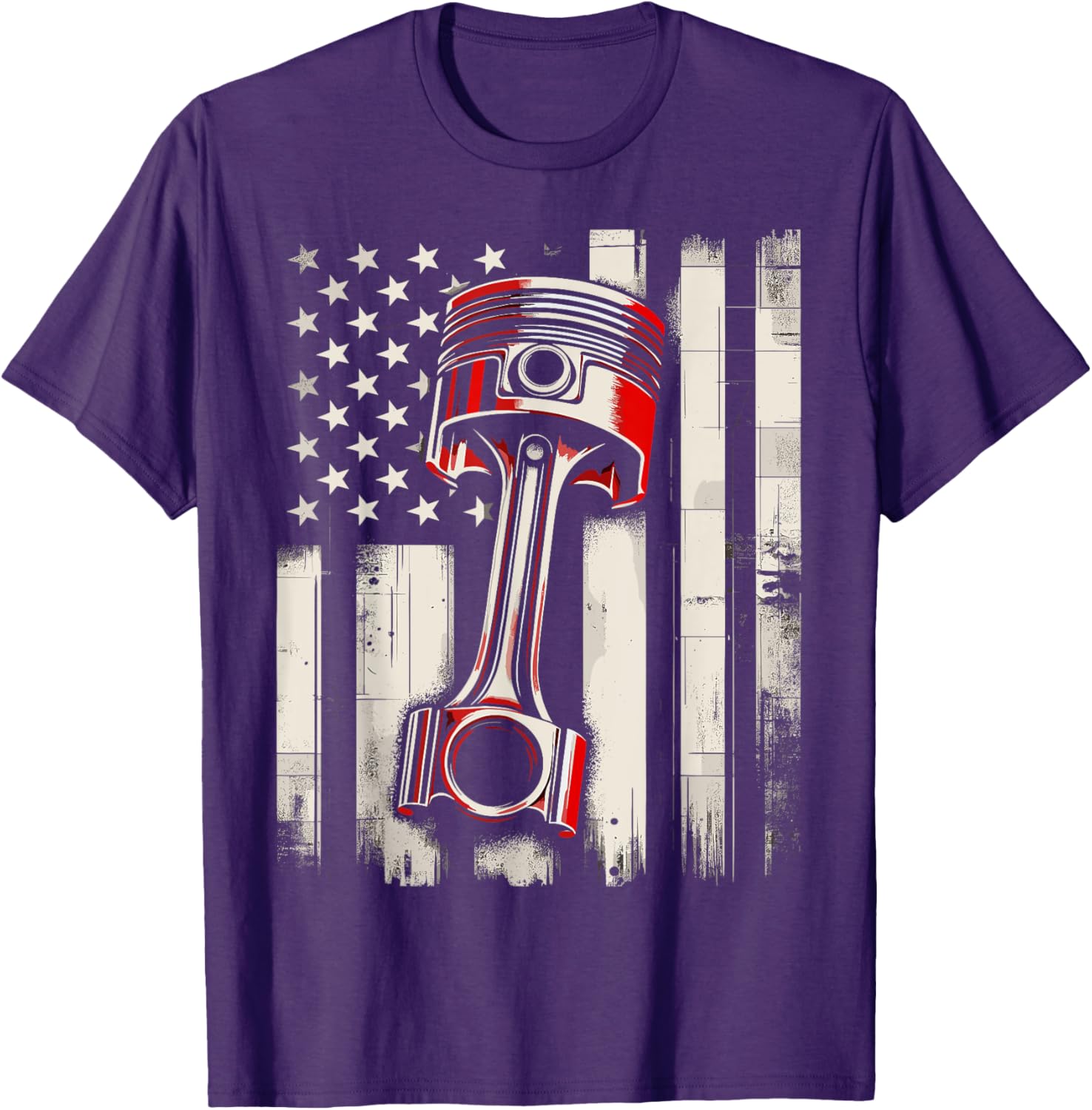 Vintage American Flag Piston Car Mechanic T-Shirt for Auto Enthusiasts - 8