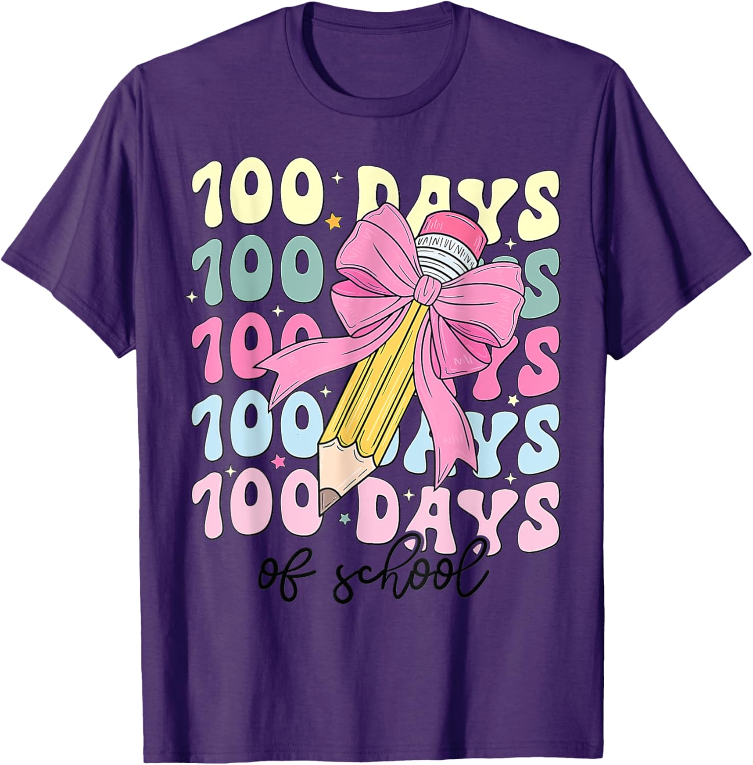 Coquette Bow 100th Day of School T-Shirt for Girls Fun School Celebration - 7