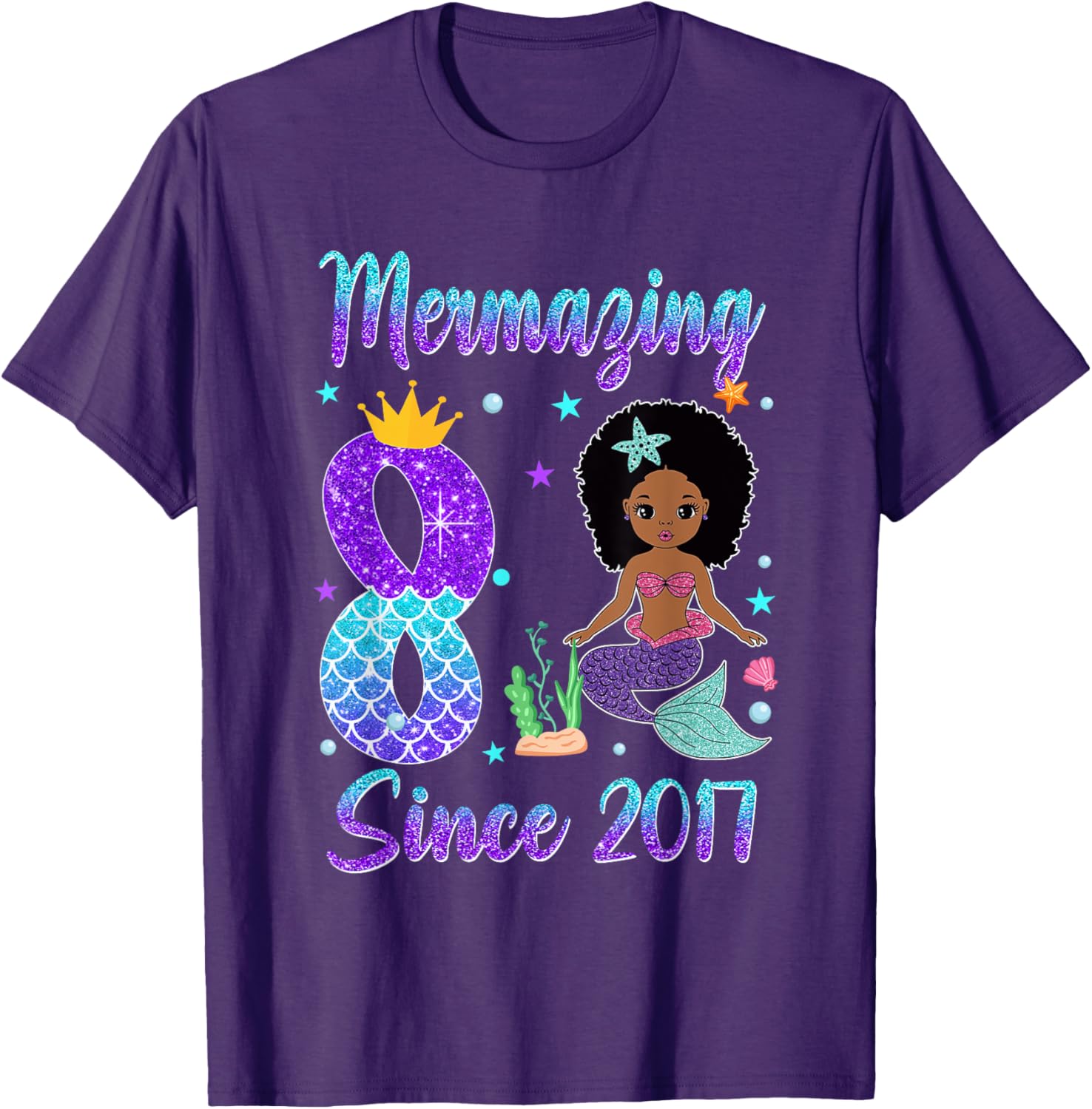 Awesome Since 2017 8th Birthday Black Mermaid T-Shirt for Girls - 5