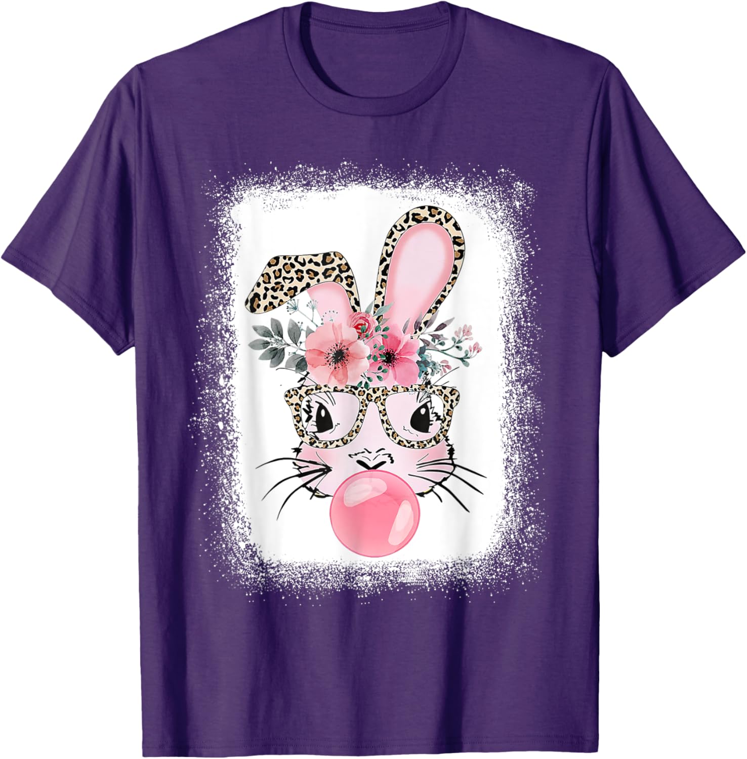 Cute Bleached Bunny Blowing Bubble Gum T-Shirt for Easter Celebrations - 8