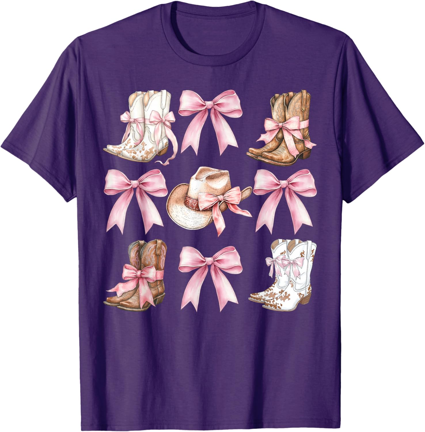 Coquette Cowgirl Boots with Pink Bows Stylish Y2K Womens T-Shirt - 5