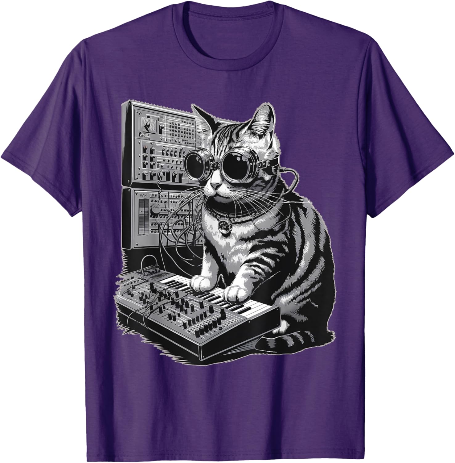 Steampunk Cat Playing Synthesizer Techno Music T-Shirt for Cat Lovers - 2