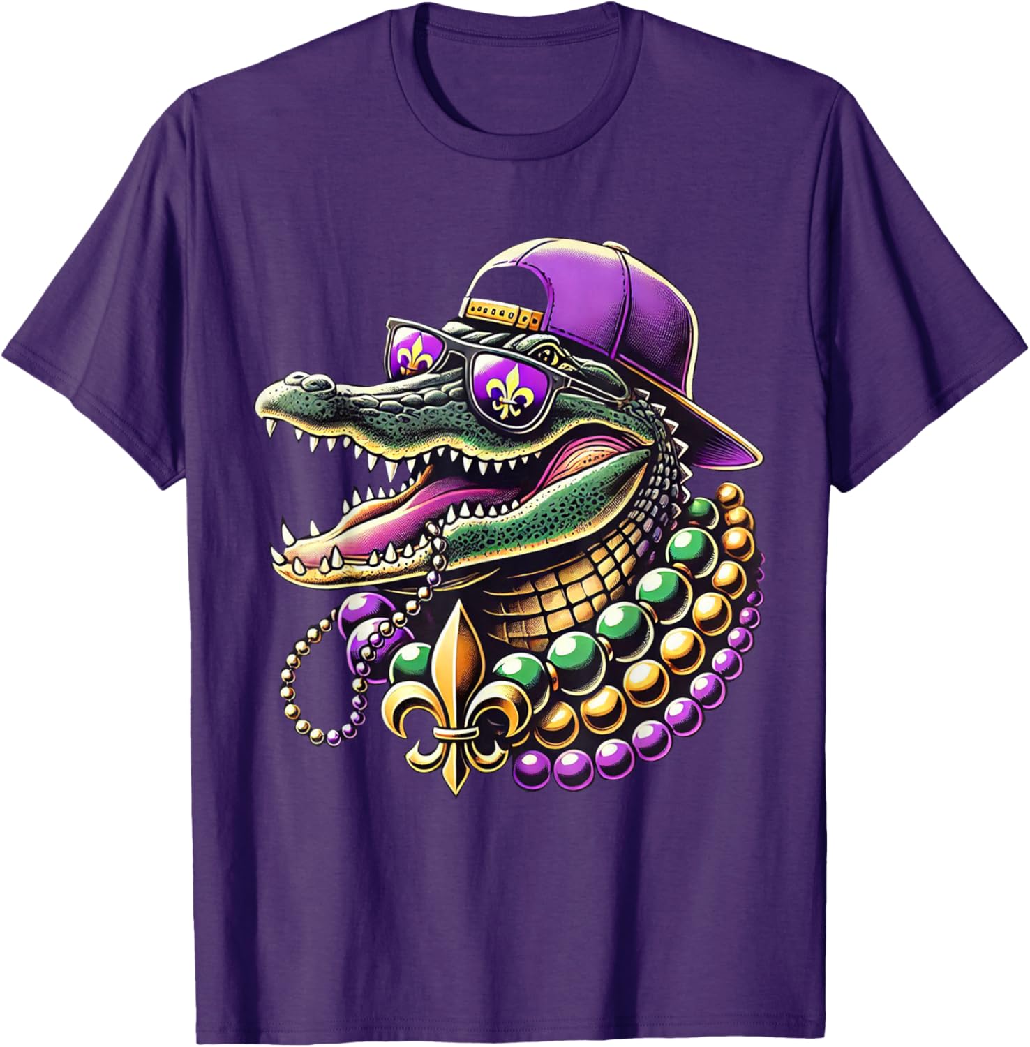 Unisex Mardi Gras T-Shirt - Cartoon Pattern Black Short Sleeve Tee - 16