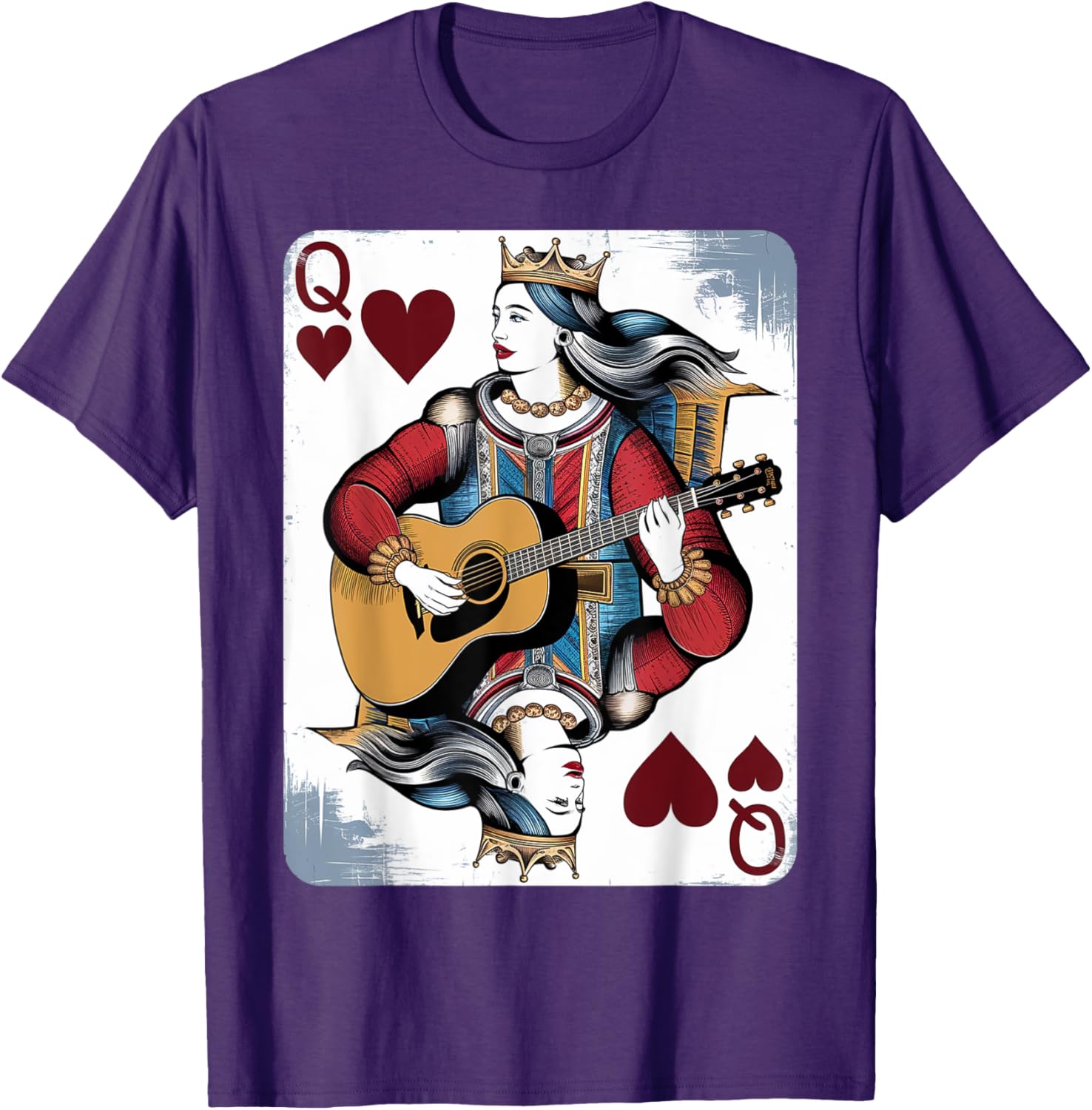 Vintage Queen of Hearts Guitarist T-Shirt for Music and Card Game Lovers - 10