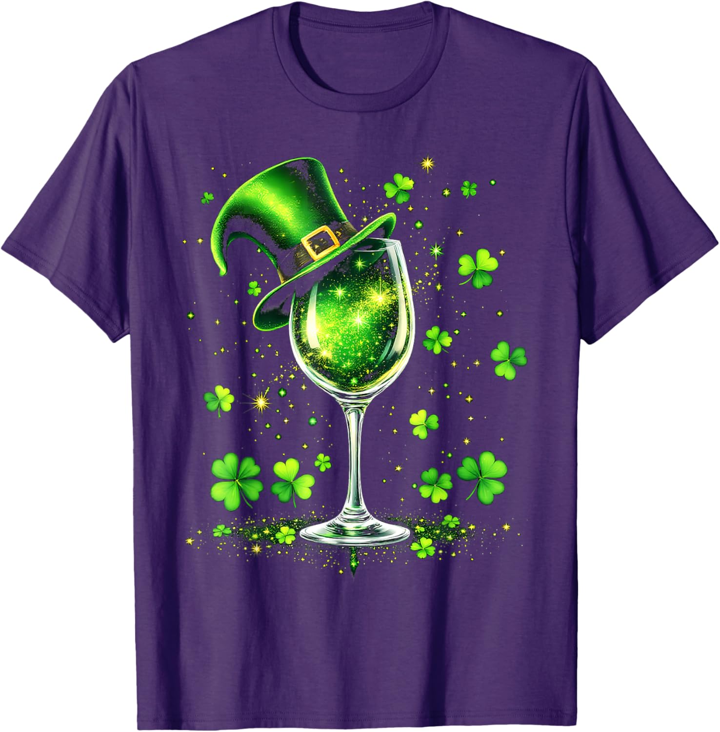 St Patricks Day Shamrock Wine Glass and Leprechaun Hat T-Shirt - 8