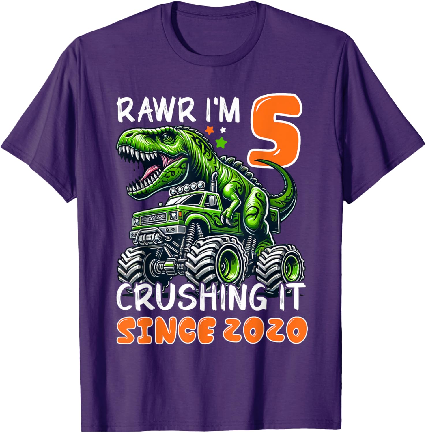 5th Birthday Monster Truck Dinosaur T-Shirt for Boys Rawr I'm 5 Fun! - 5