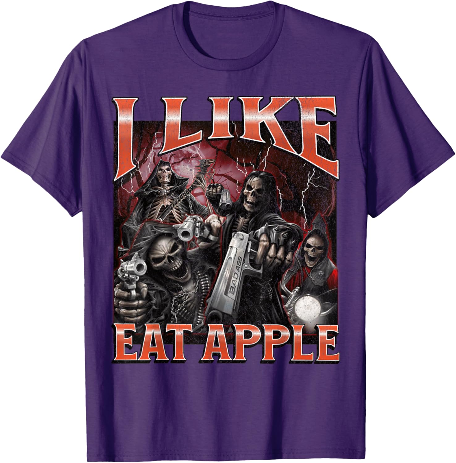 Funny I Like Eat Apple Skeleton Meme Graphic T-Shirt for Casual Wear - 21