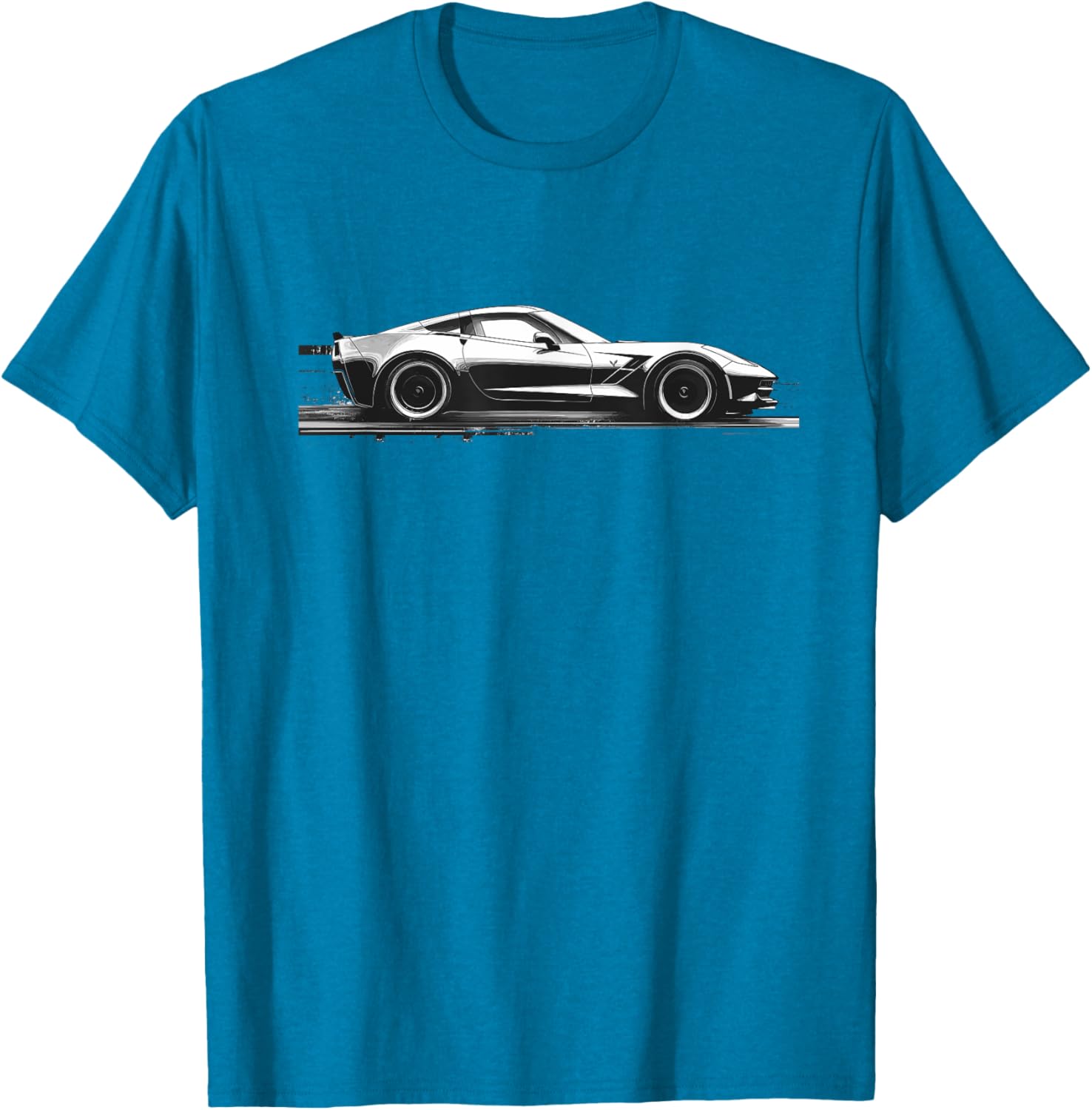 C7 Vette Silhouette Black and White Supercar Racecar T-Shirt - 7