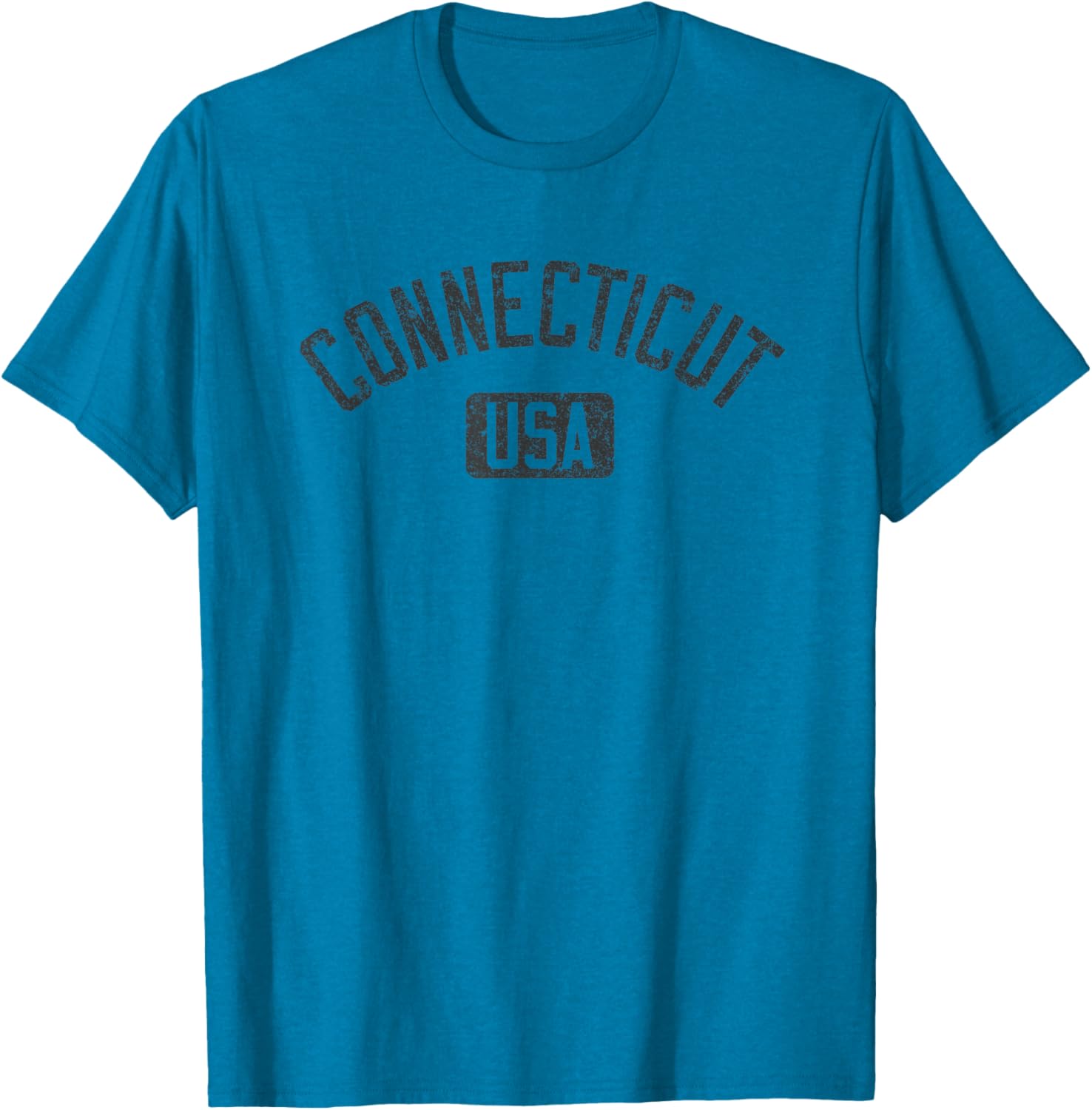 Connecticut Arched Text Distressed Black Print T-Shirt for Casual Style - 9