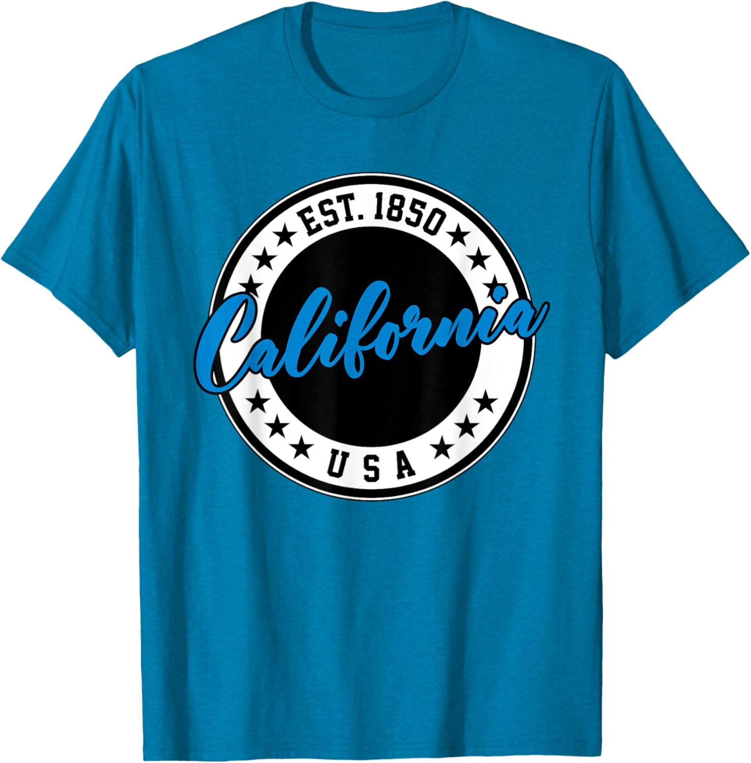 California USA Script Circle Blue Text T-Shirt for Casual Style - 7