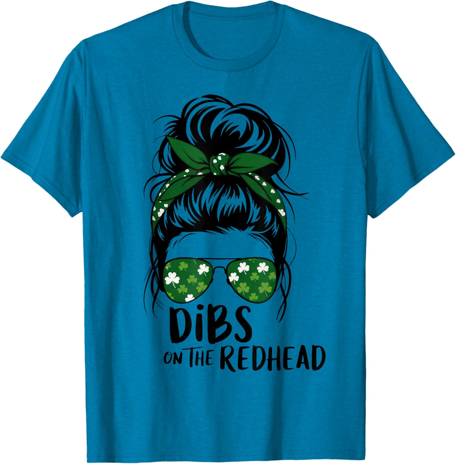 St Patricks Day Messy Bun Shamrock Redhead Dibs T-Shirt for Fun Celebrations - 3