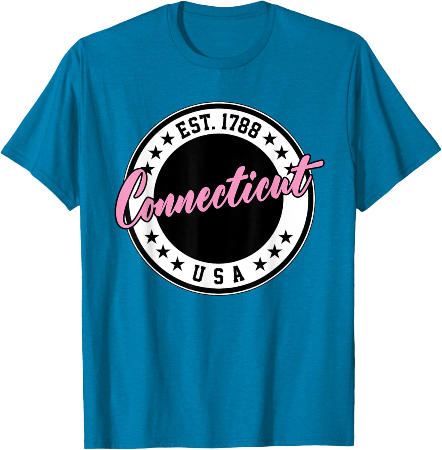Connecticut Script Circle Pink Text T-Shirt for Casual Style and Comfort - 11