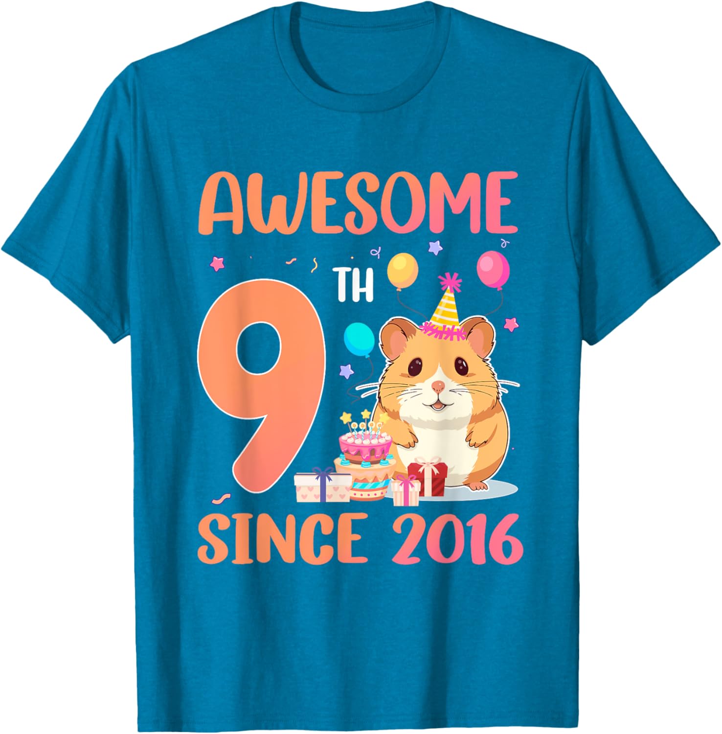 Awesome Since 2016 9th Birthday Hamster Theme T-Shirt for Kids - 6