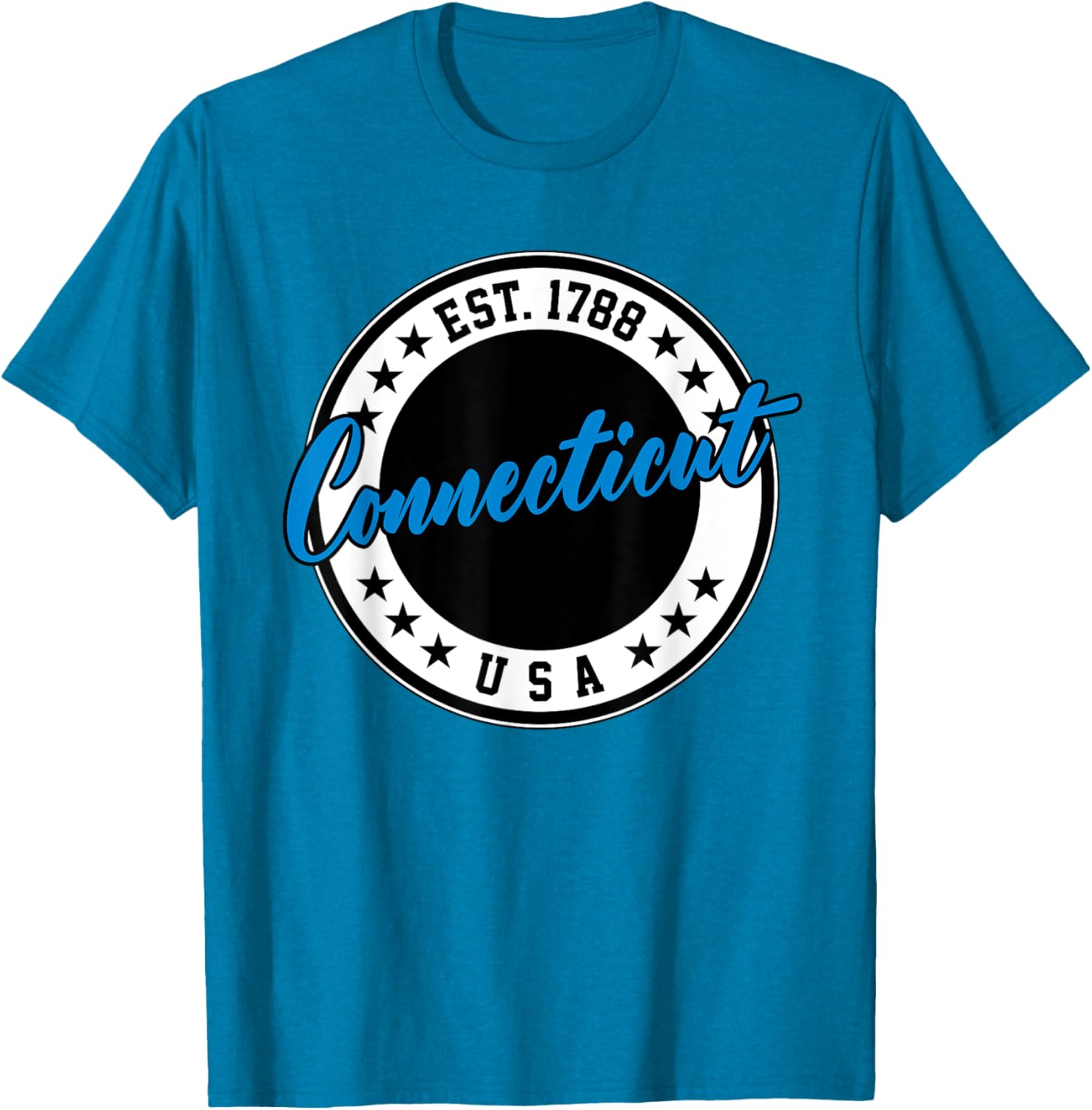 Connecticut USA Script Circle T-Shirt in Blue - Stylish Casual Wear - 24