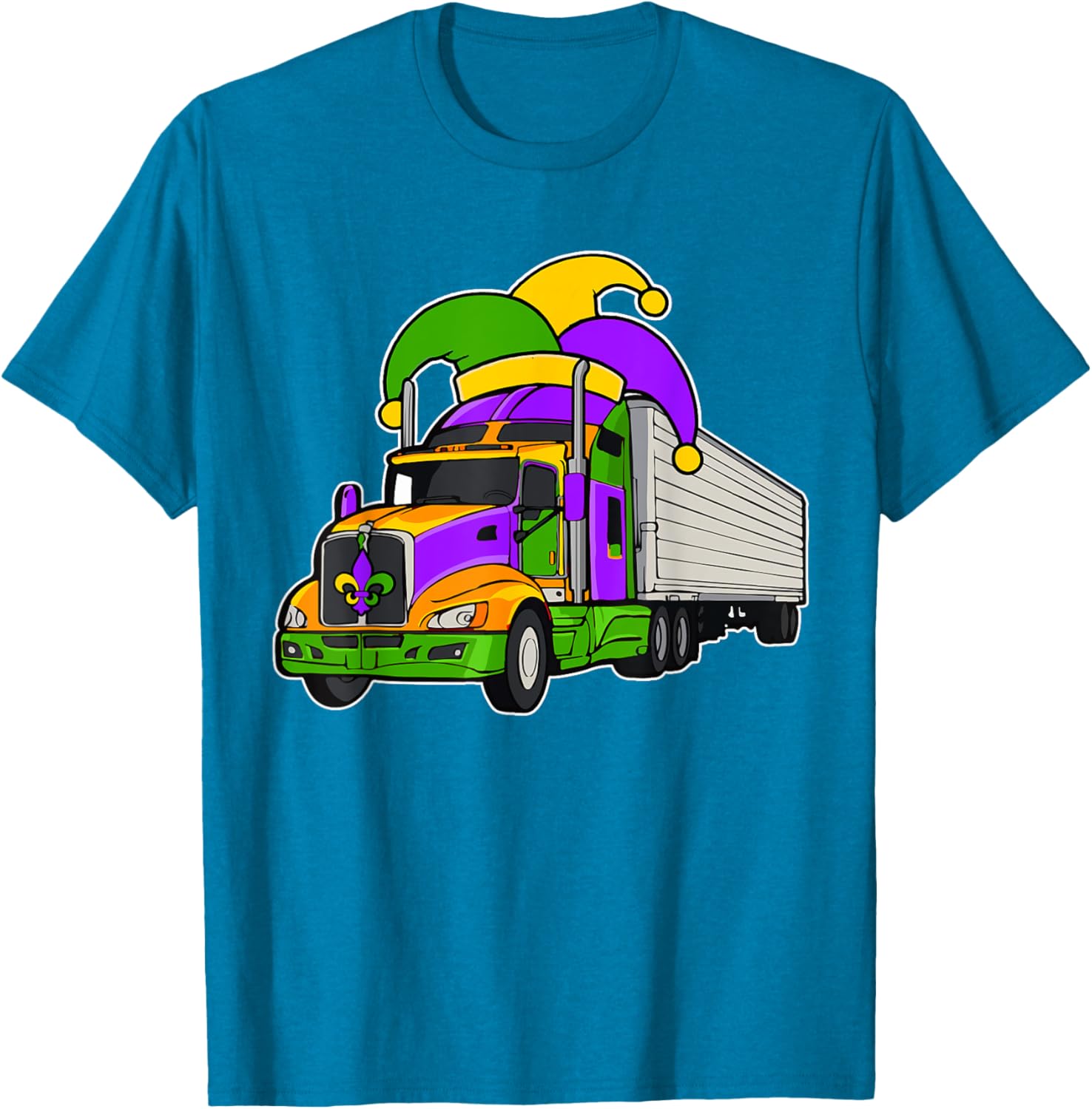 Colorful Mardi Gras Jester Hat Truck Team T-Shirt for Festive Parades - 16
