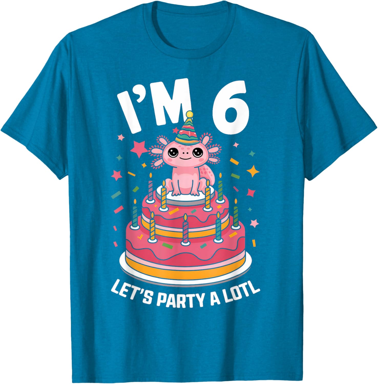 Cute Axolotl 6th Birthday T-Shirt for Kids Fun Birthday Party Outfit - 1