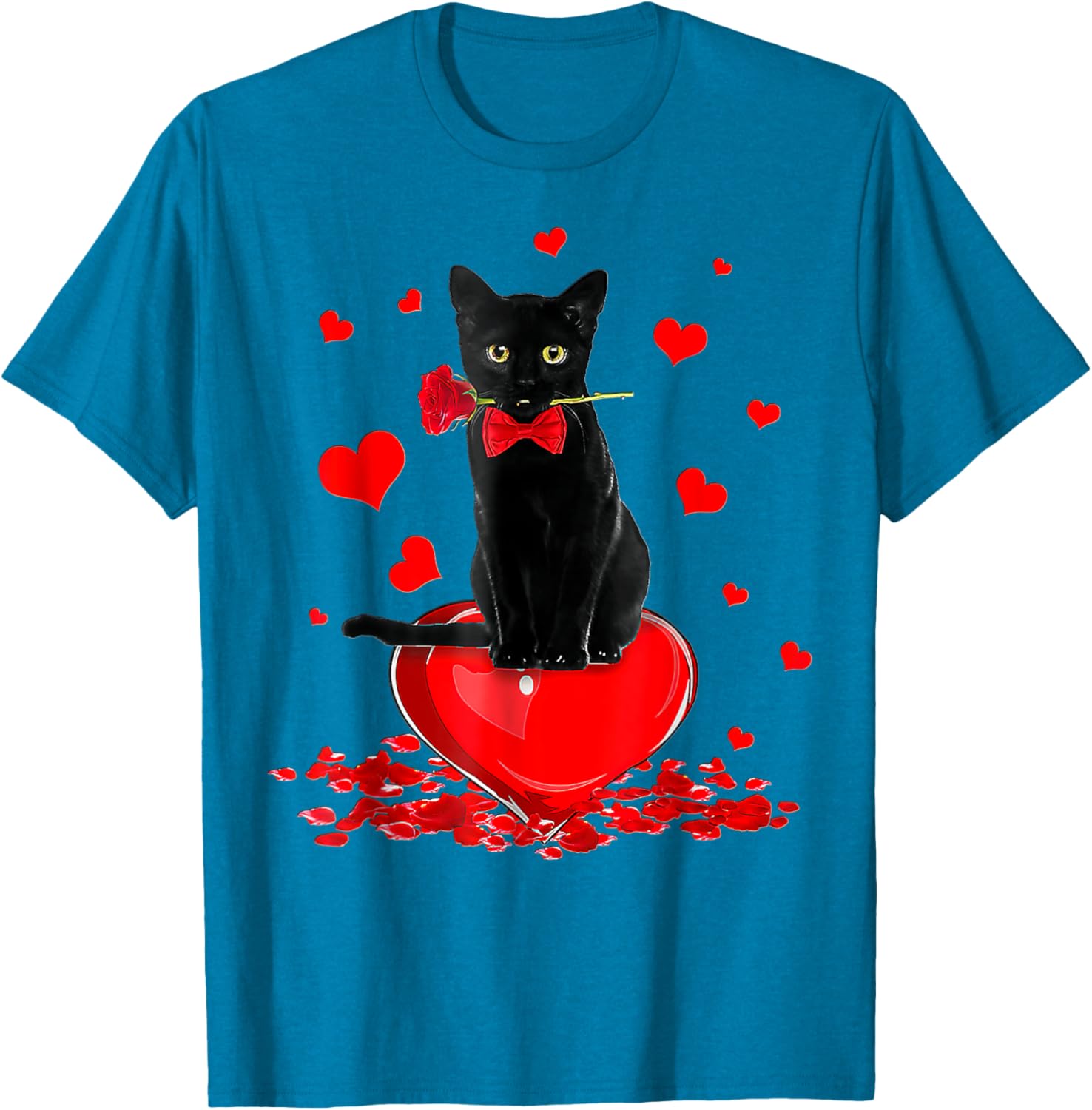 Cute Black Cat Valentine's Day Hearts T-Shirt for Cat Lovers - 4