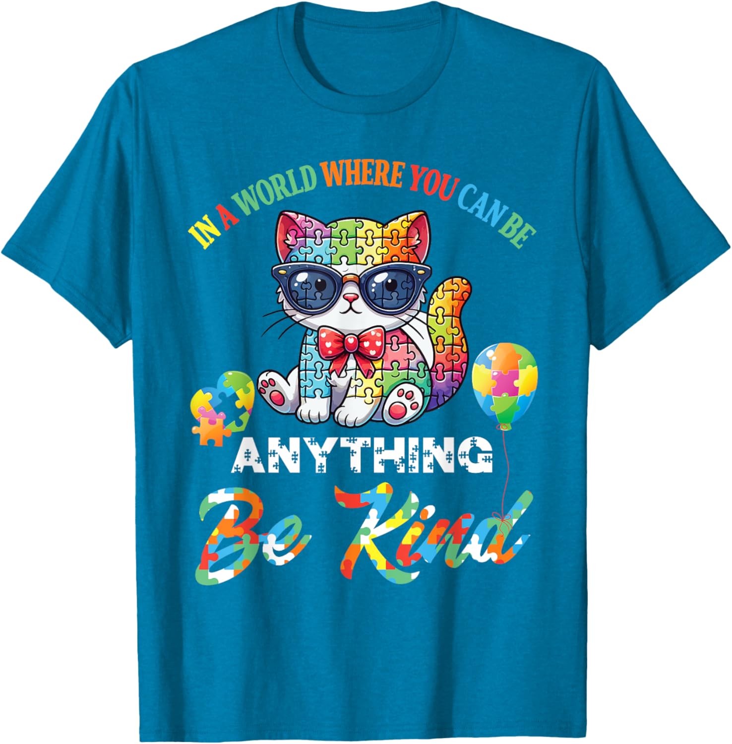 Be Kind Cat Puzzle Pieces T-Shirt for Men, Women, and Kids - 10