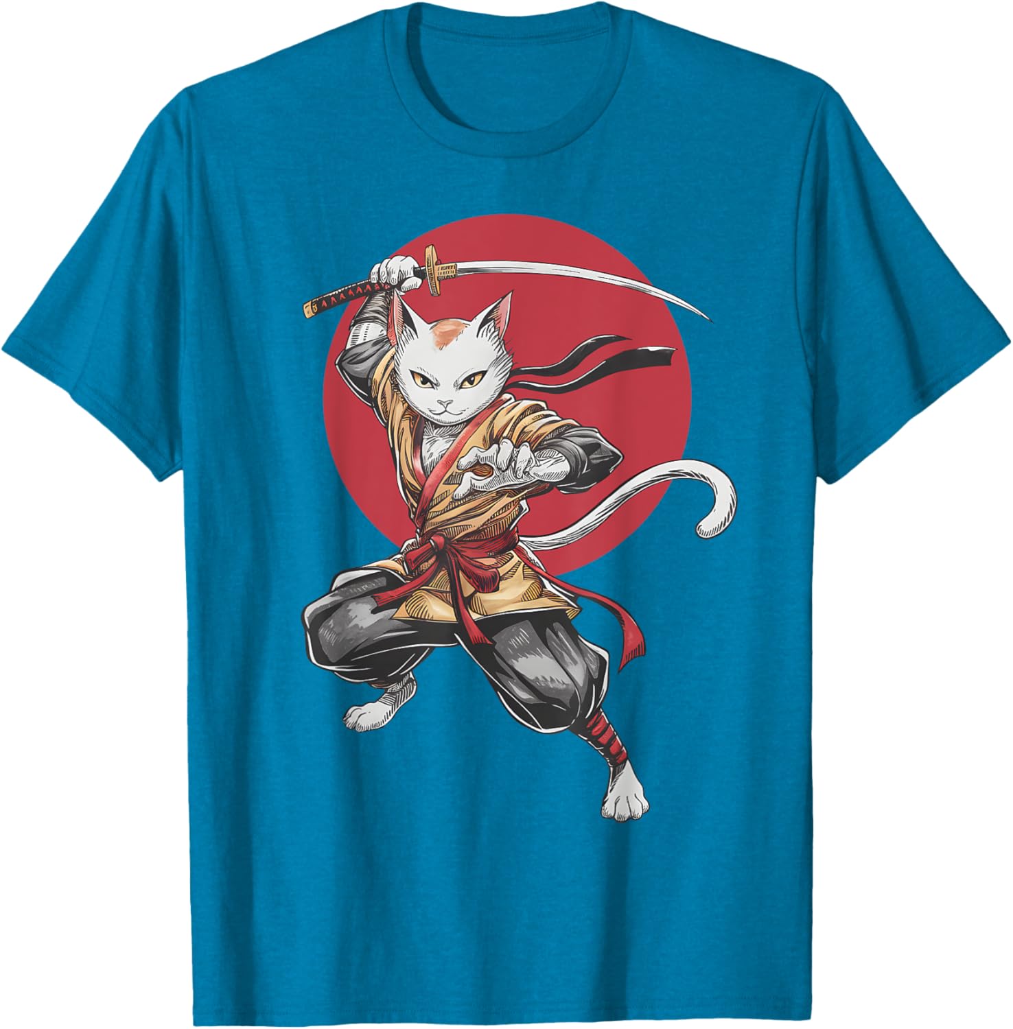 Samurai Cat Vintage Japanese Art Anime T-Shirt for Cat Lovers - 19