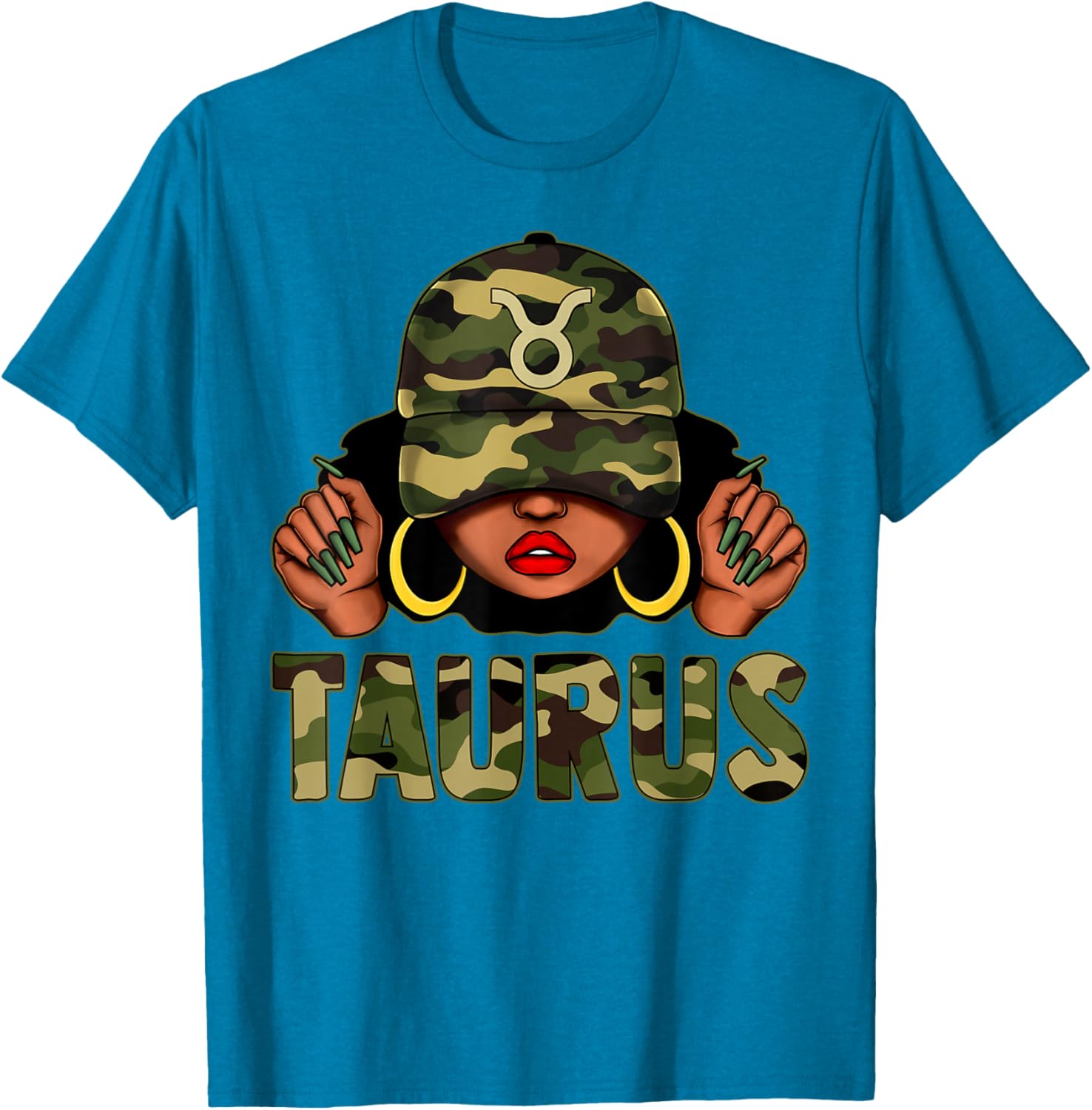 Taurus Queen Black Woman Camo Afro Girl Zodiac T-Shirt for Stylish Women - 5