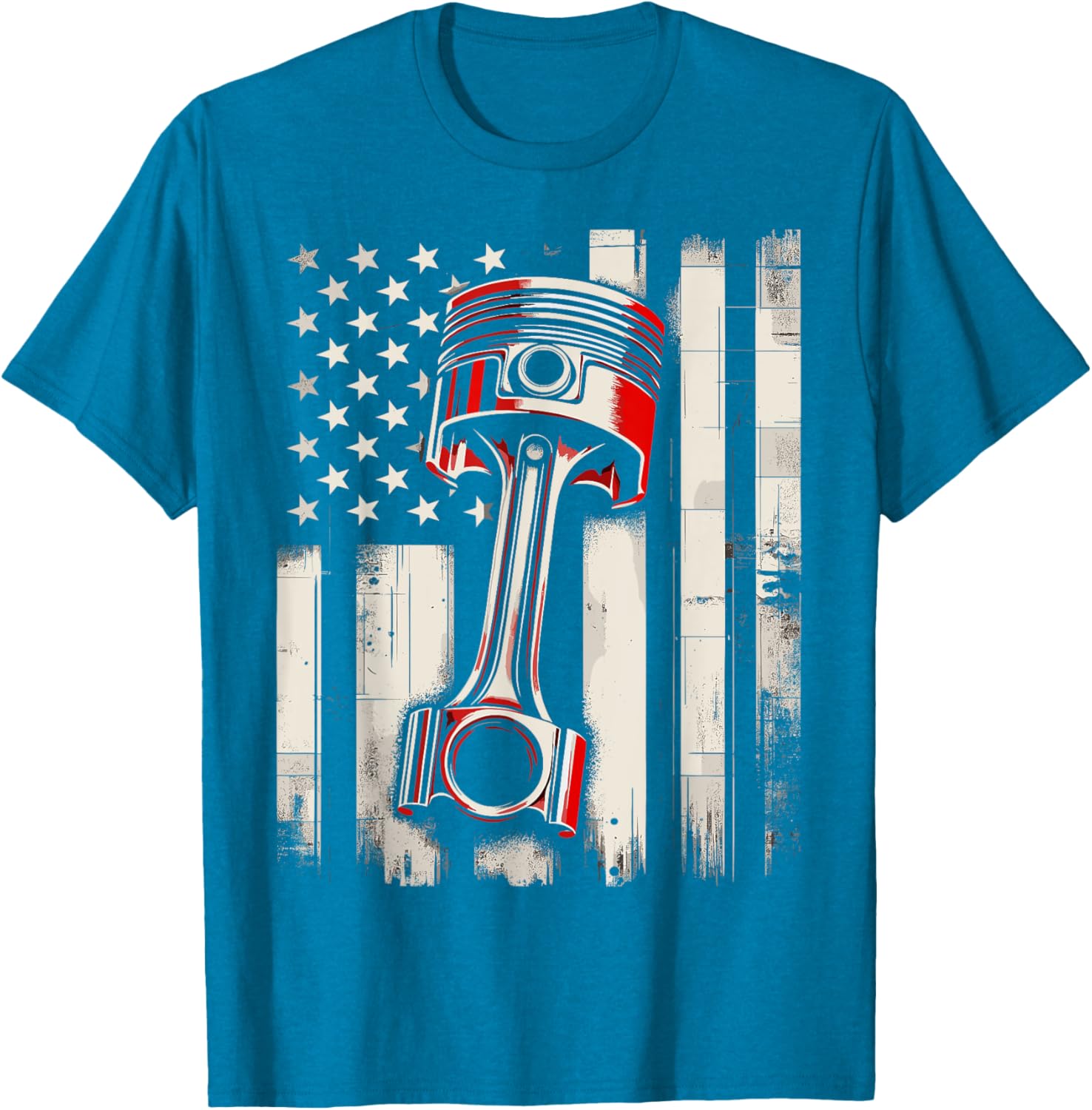 Vintage American Flag Piston Car Mechanic T-Shirt for Auto Enthusiasts - 2