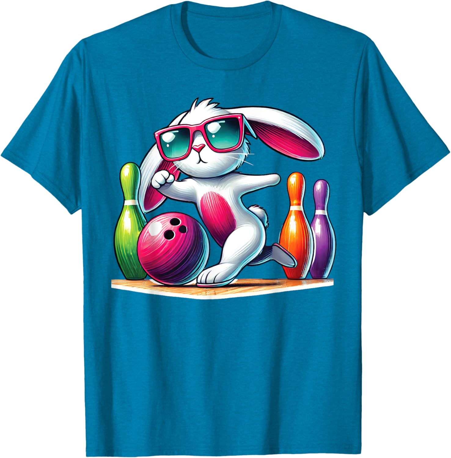 Bunny Ear Easter Bowling T-Shirt for Fun Egg Hunt Celebrations - 13