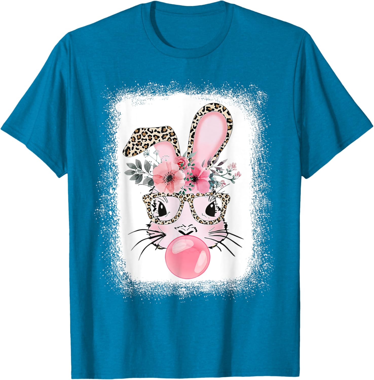Cute Bleached Bunny Blowing Bubble Gum T-Shirt for Easter Celebrations - 12