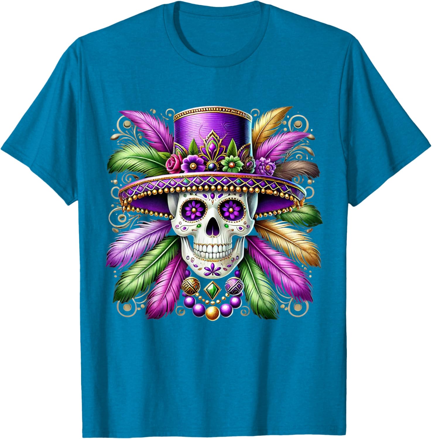 Sugar Skull Mardi Gras T-Shirt for Carnival Celebrations in New Orleans - 8