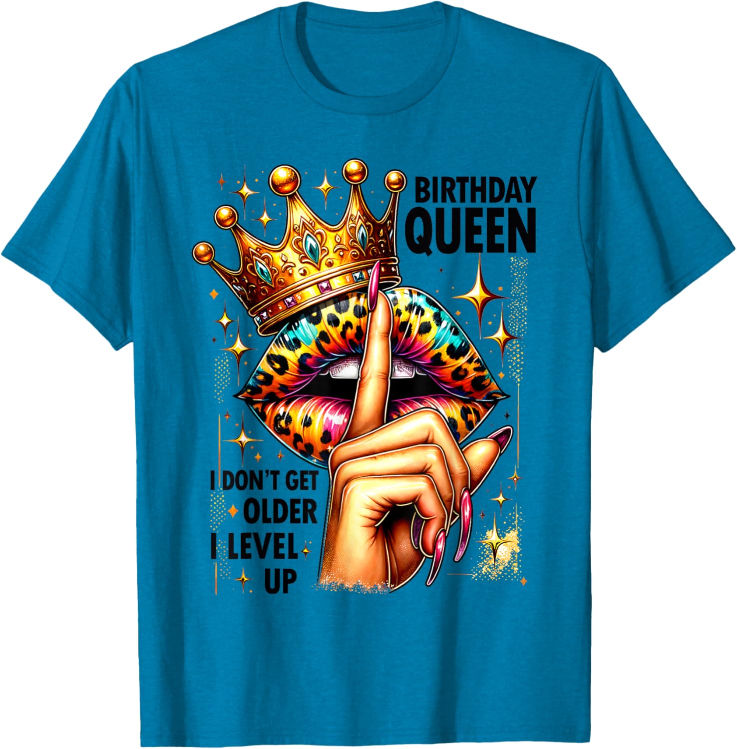 Crown Lips Birthday T-Shirt: Level Up Queen Party Style for Her - 7