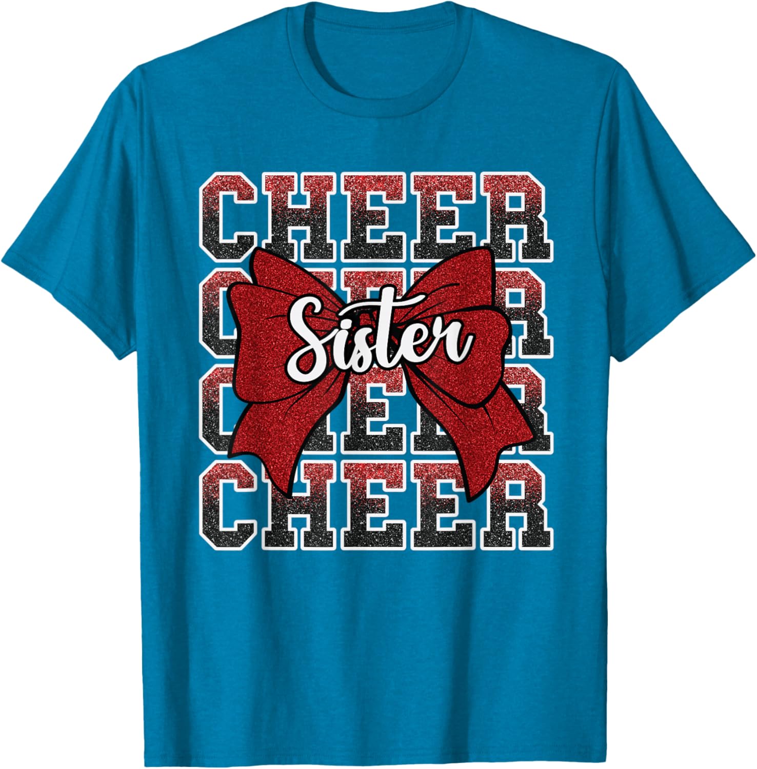 Coquette Cheer Sister Bow Red T-Shirt for Sport Cheerleaders - 15
