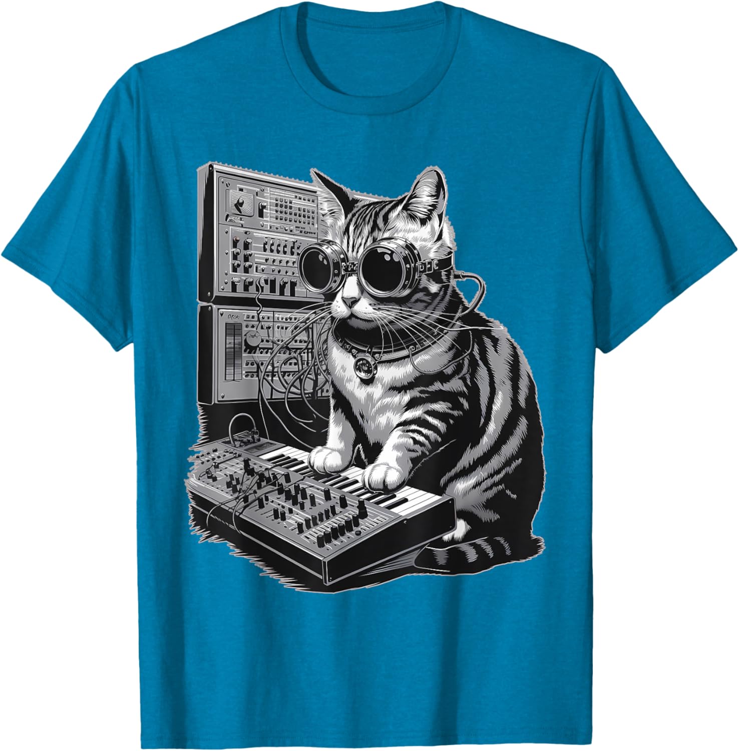 Steampunk Cat Playing Synthesizer Techno Music T-Shirt for Cat Lovers - 3