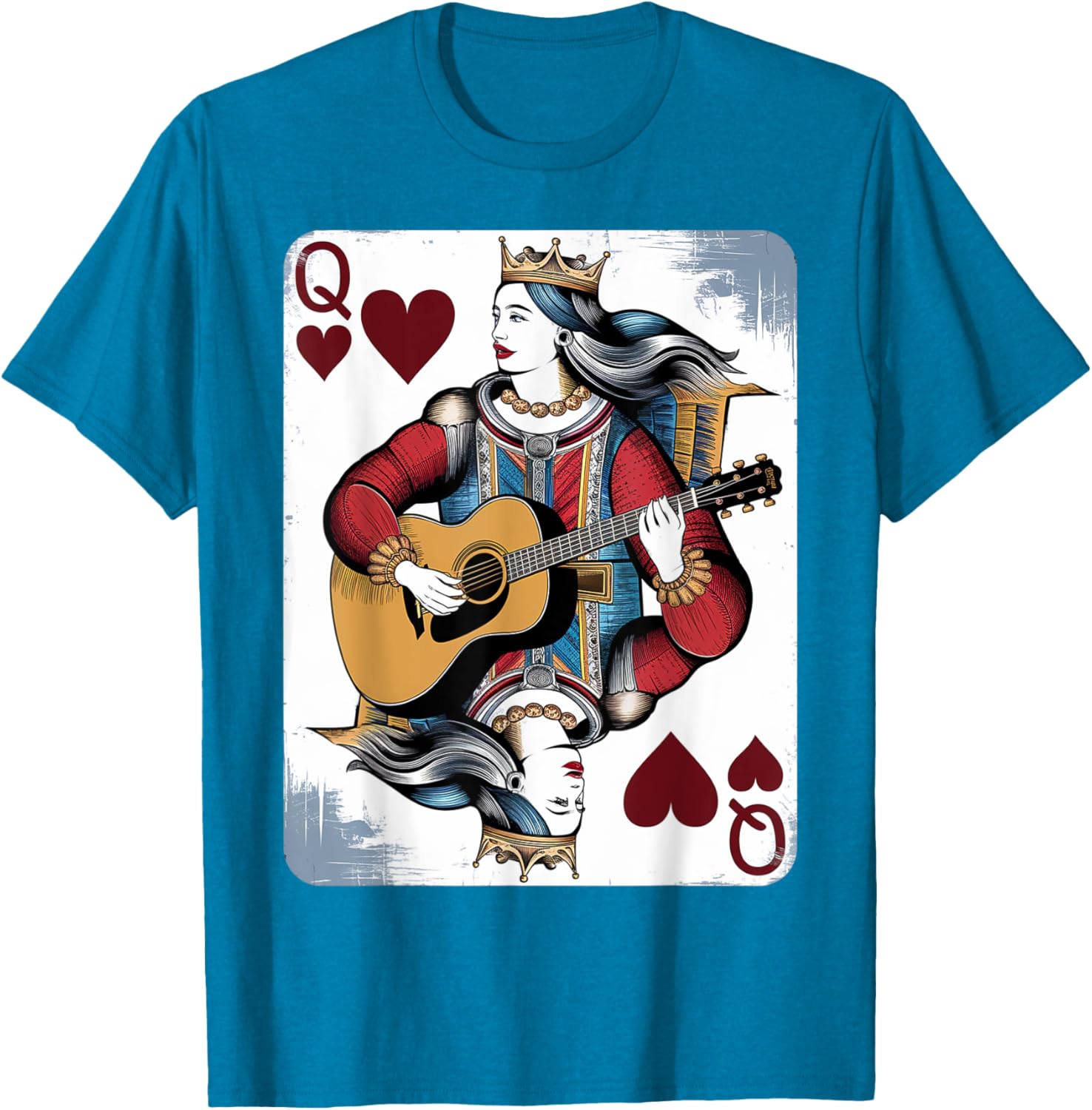 Vintage Queen of Hearts Guitarist T-Shirt for Music and Card Game Lovers - 11