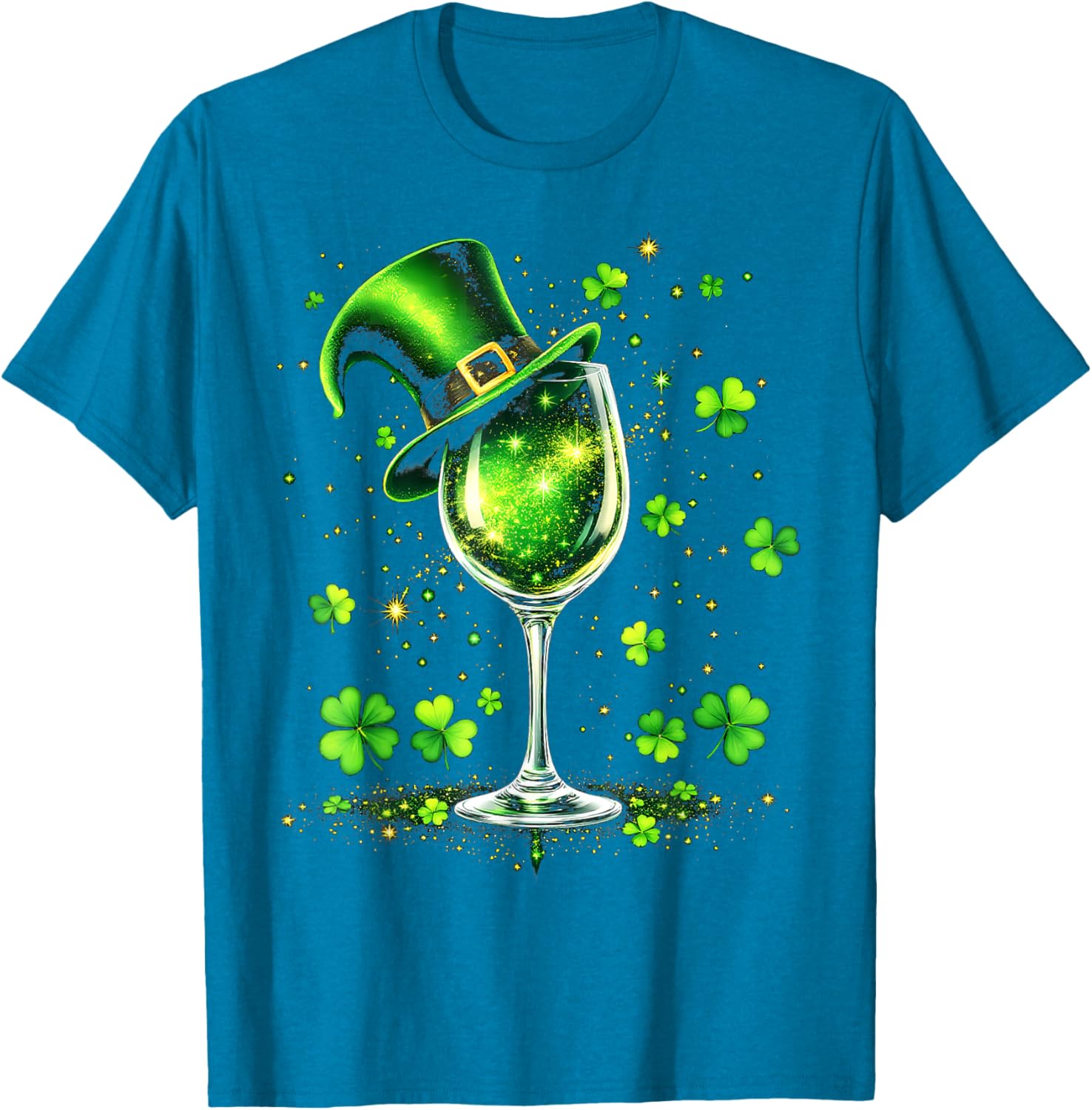 St Patricks Day Shamrock Wine Glass and Leprechaun Hat T-Shirt - 10