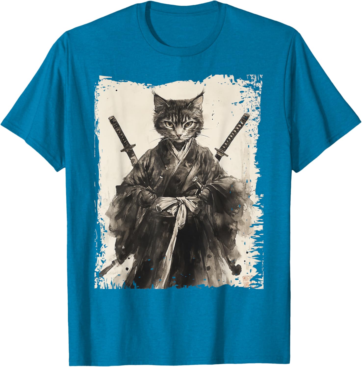 Samurai Cat Vintage Ukiyo-e Warrior Graphic Tee for Men and Women - 2