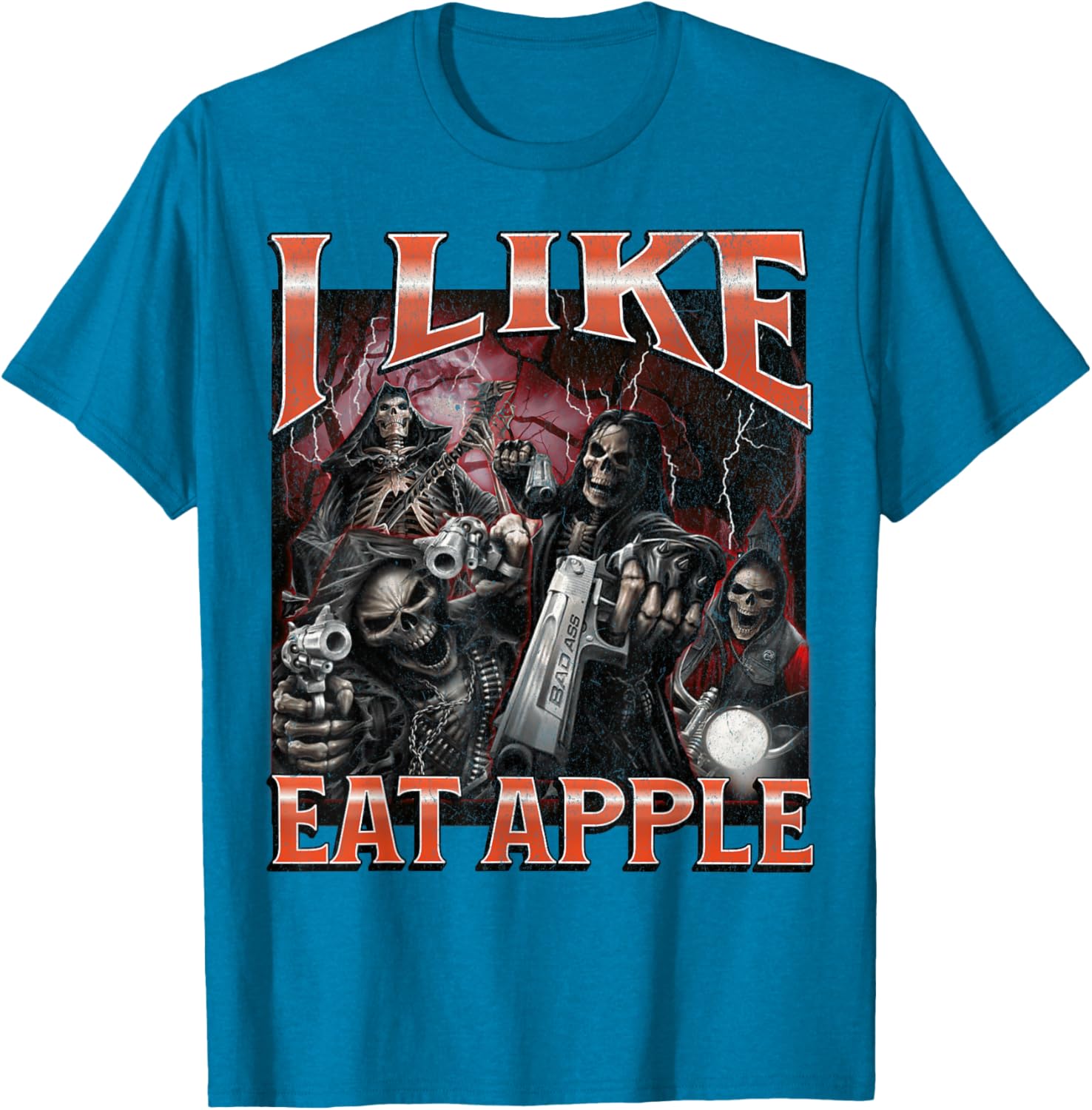 Funny I Like Eat Apple Skeleton Meme Graphic T-Shirt for Casual Wear - 13