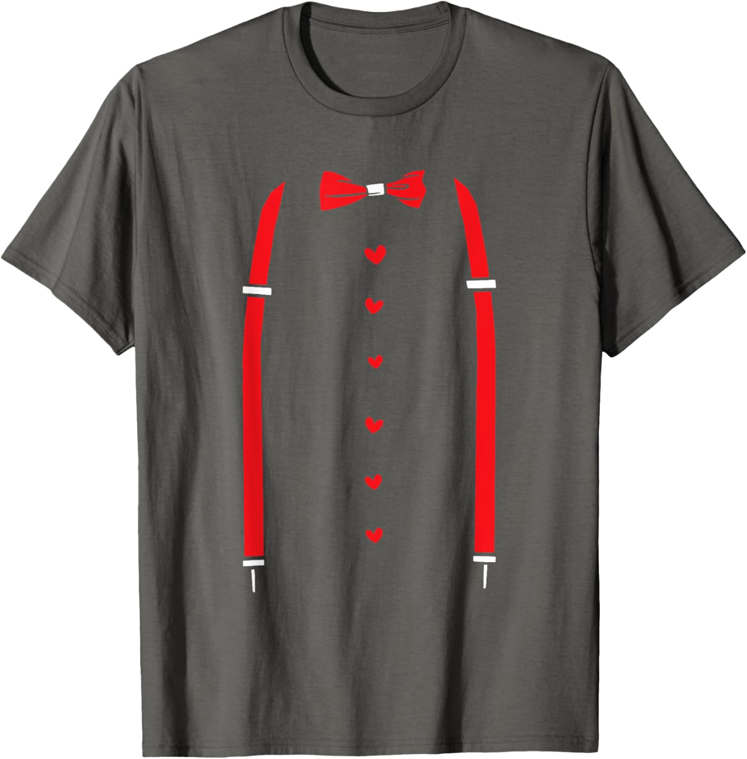 Valentine's Day Red Suspenders Bow Design T-Shirt for Men and Women - 23