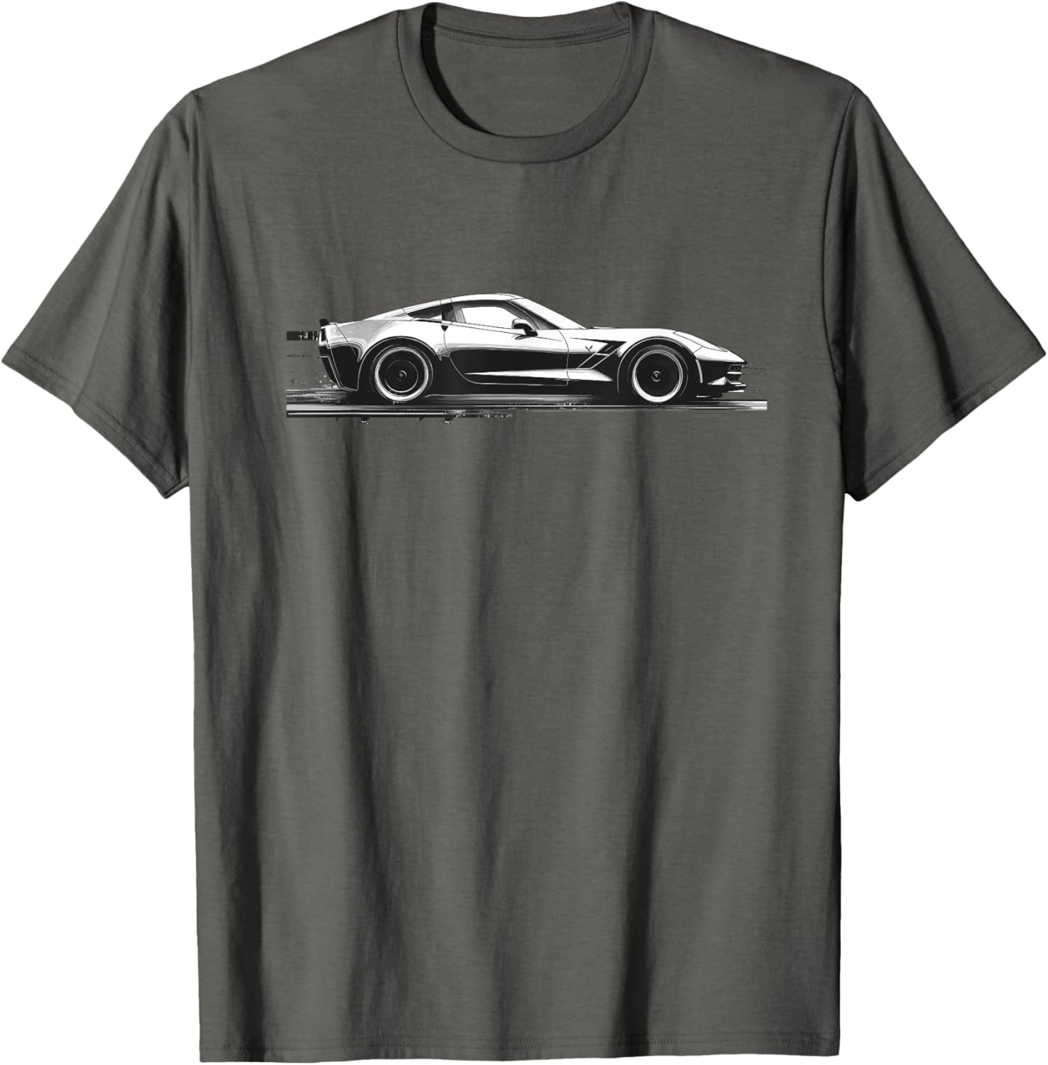 C7 Vette Silhouette Black and White Supercar Racecar T-Shirt - 21