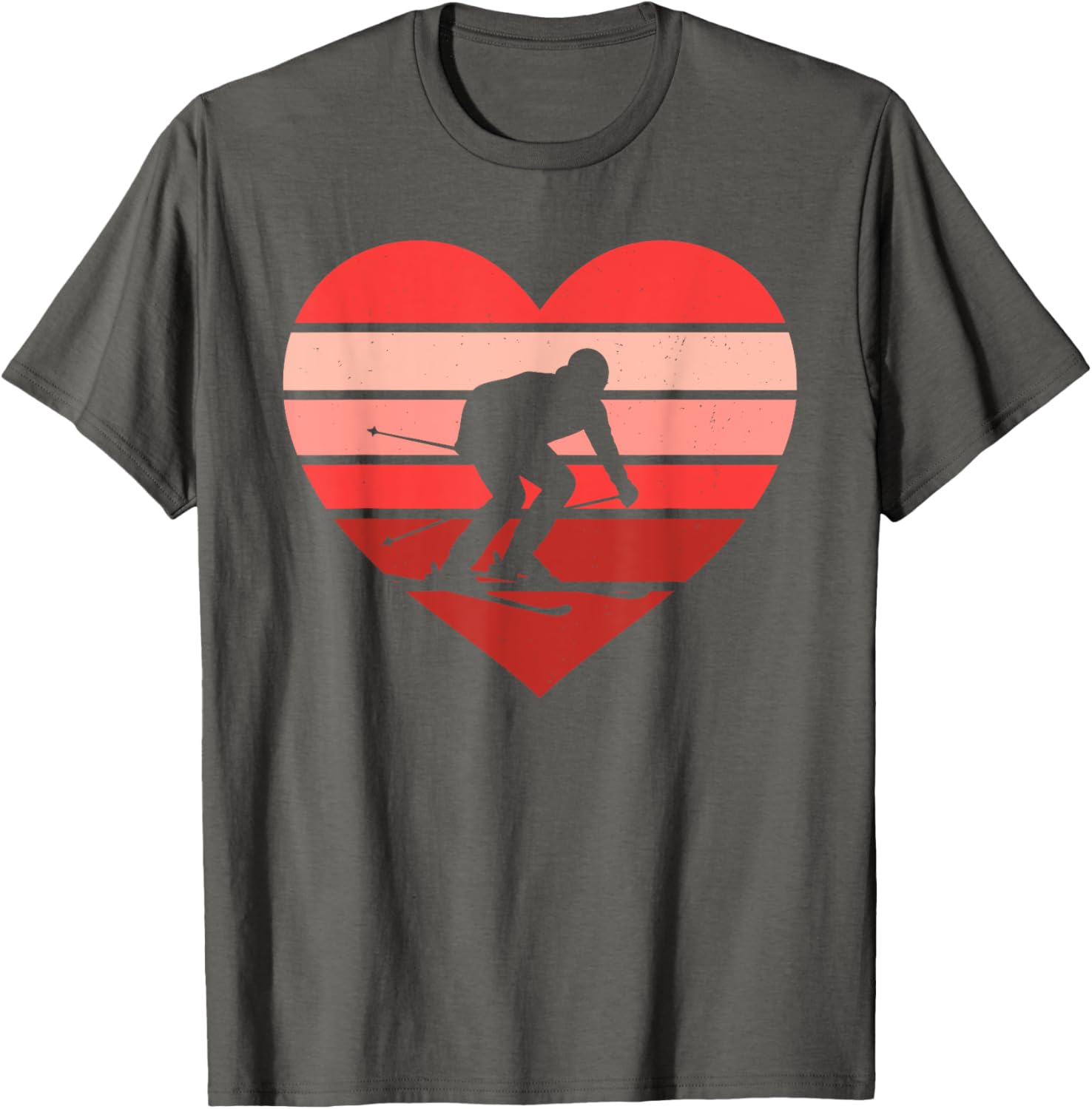 Retro Heart Skiing T-Shirt for Kids, Women, and Men - Vintage Valentine's Day Style - 11