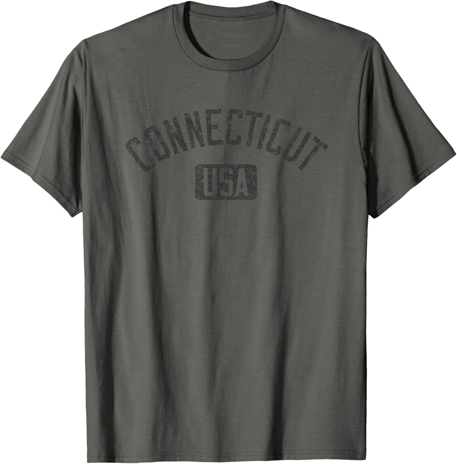 Connecticut Arched Text Distressed Black Print T-Shirt for Casual Style - 1