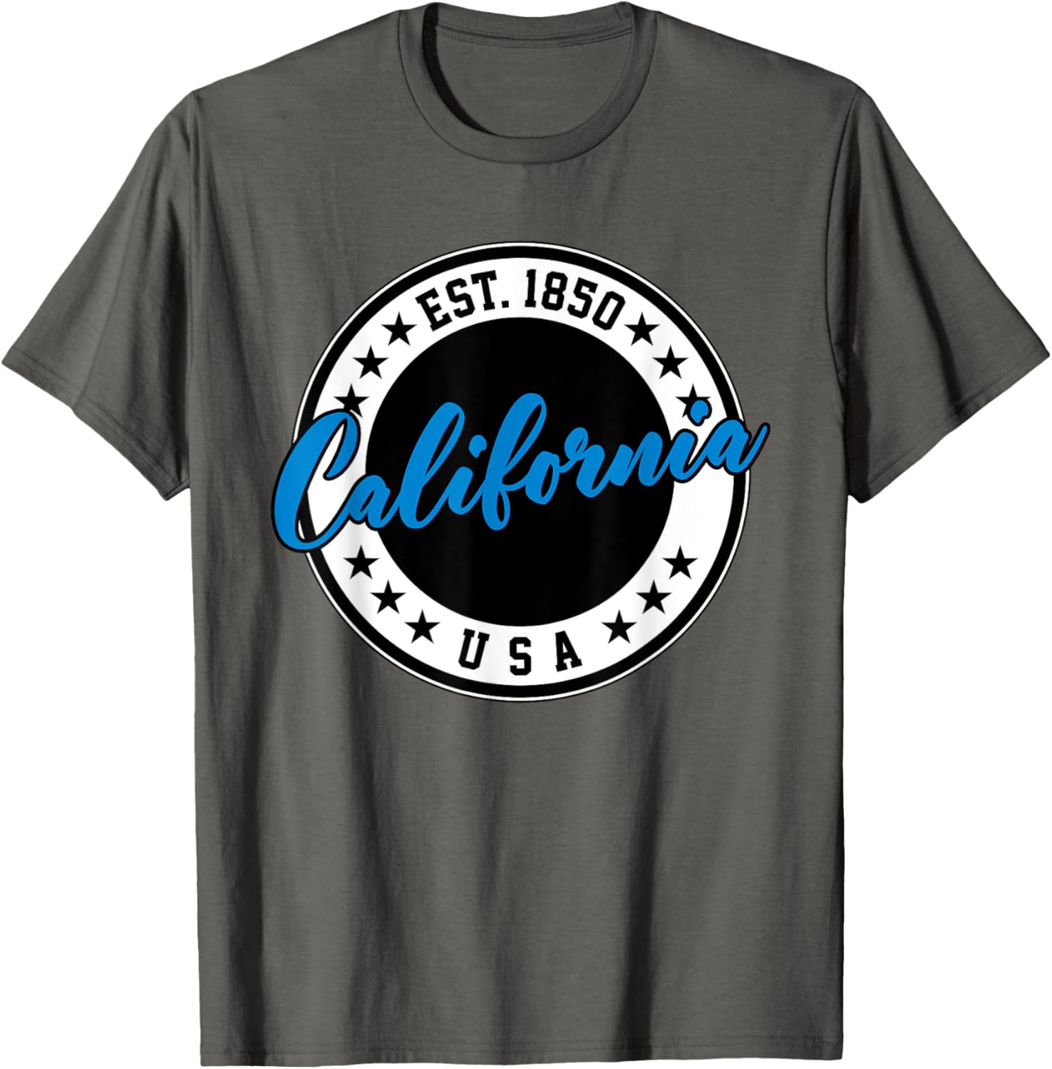 California USA Script Circle Blue Text T-Shirt for Casual Style - 28