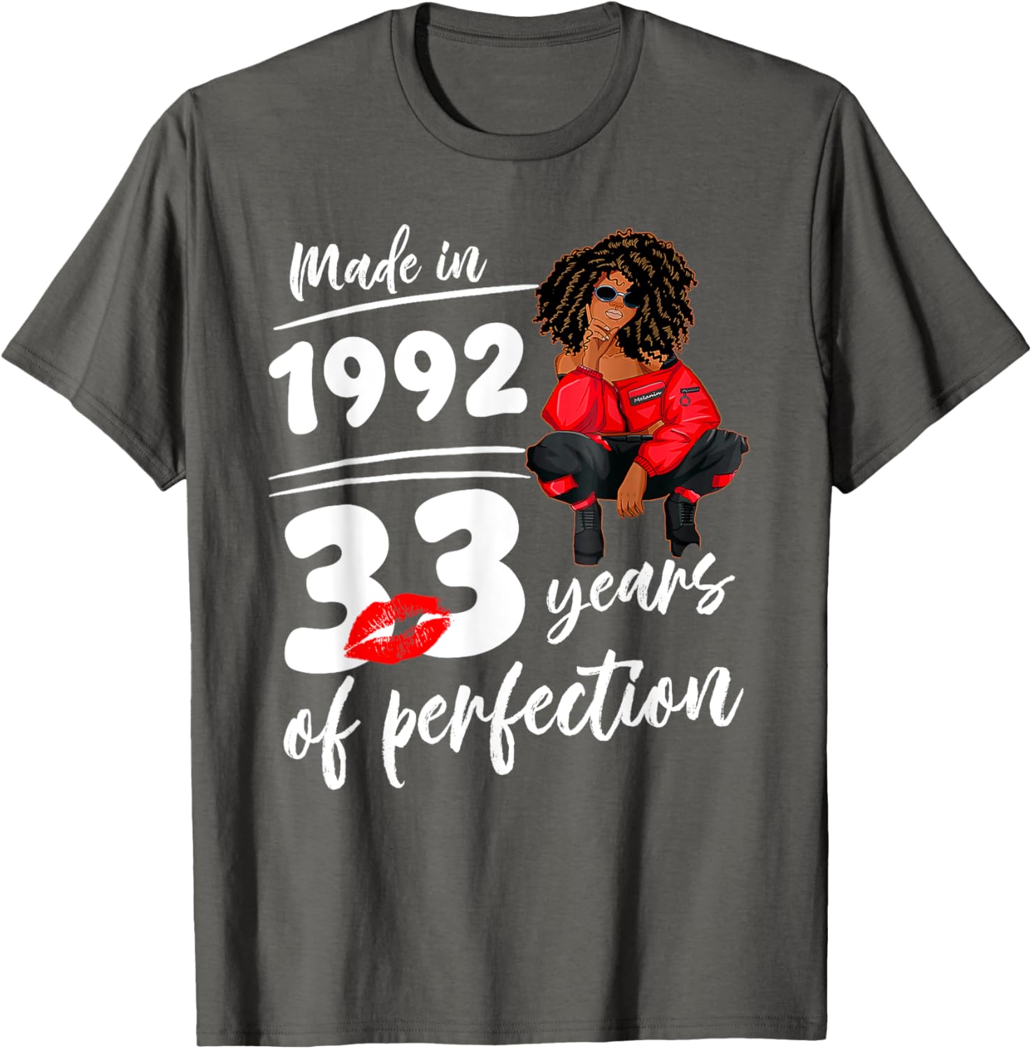 Birthday T-Shirt for Melanin Women - Made in 1992, 33 Years of Perfection - 1