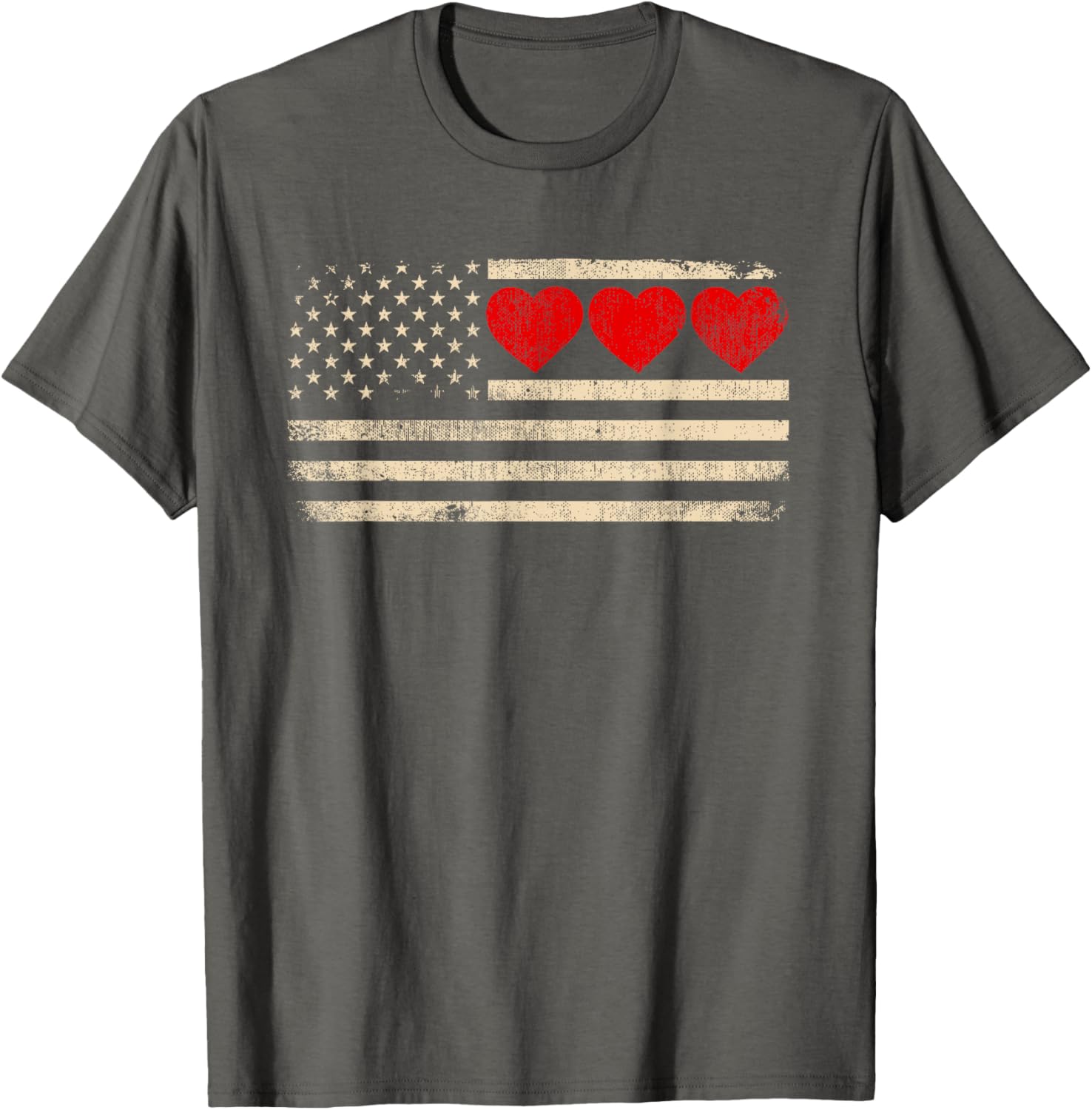 Vintage Valentine's Day T-Shirt Featuring American Flag Hearts for Lovers - 1