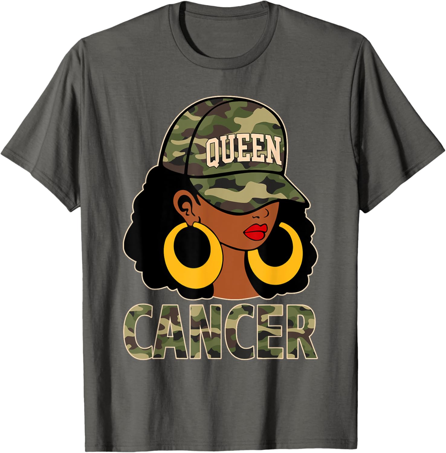 Cancer Queen Black Woman Camo Cap Afro Girl Zodiac T-Shirt for Style - 3